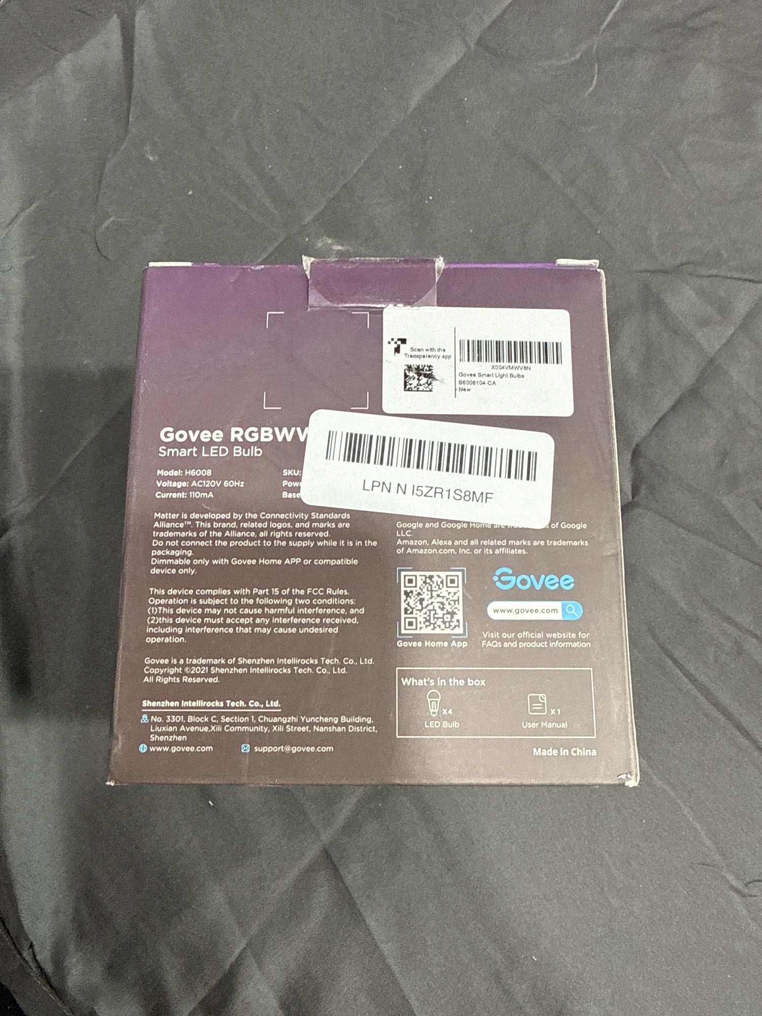 Govee RGBWW Smart LED Bulb H6008 4-Pack 800lm Matter Alexa