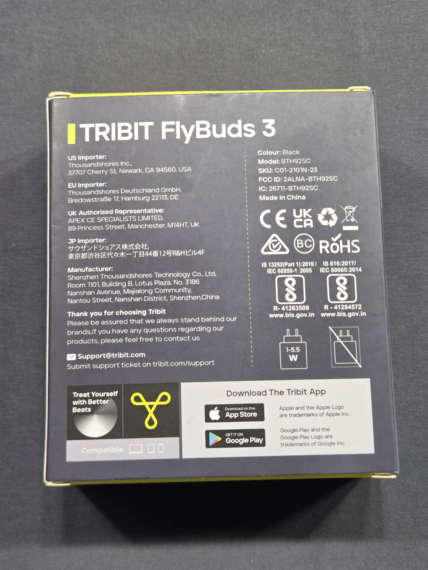 TRIBIT FlyBuds 3 True Wireless Earbuds Bluetooth 5.3 110H Black BTH92SC