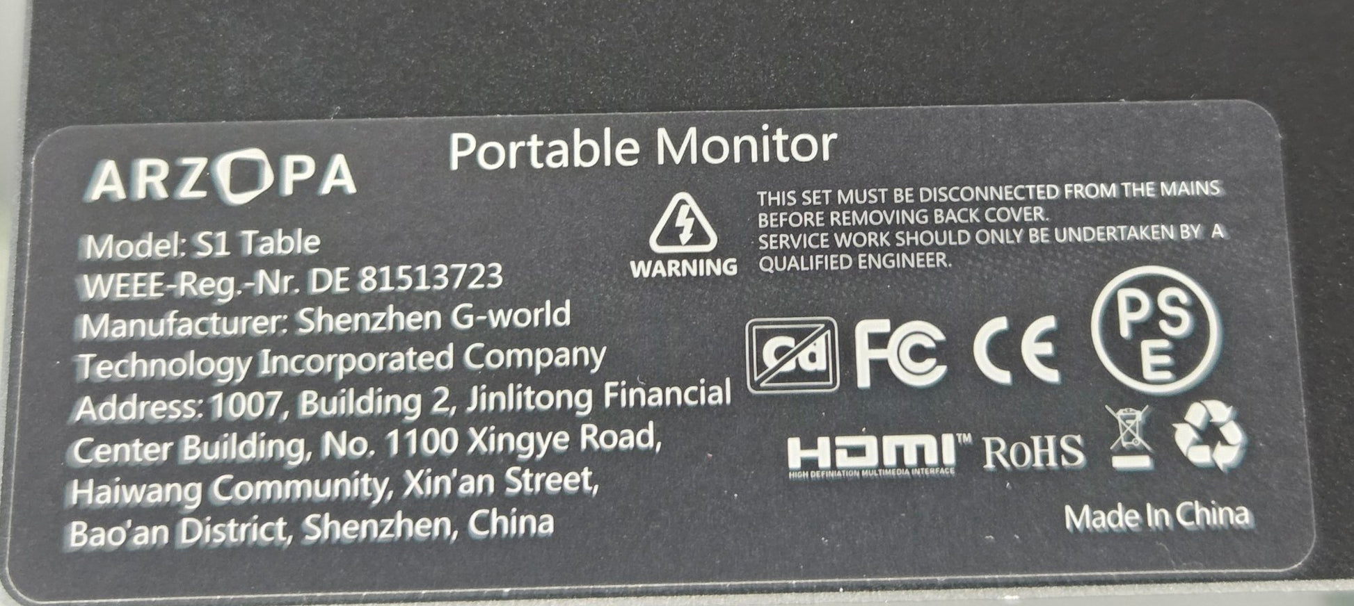 Arzopa A1 15.6" 1080P Portable Monitor IPS HDR Type-C HDMI