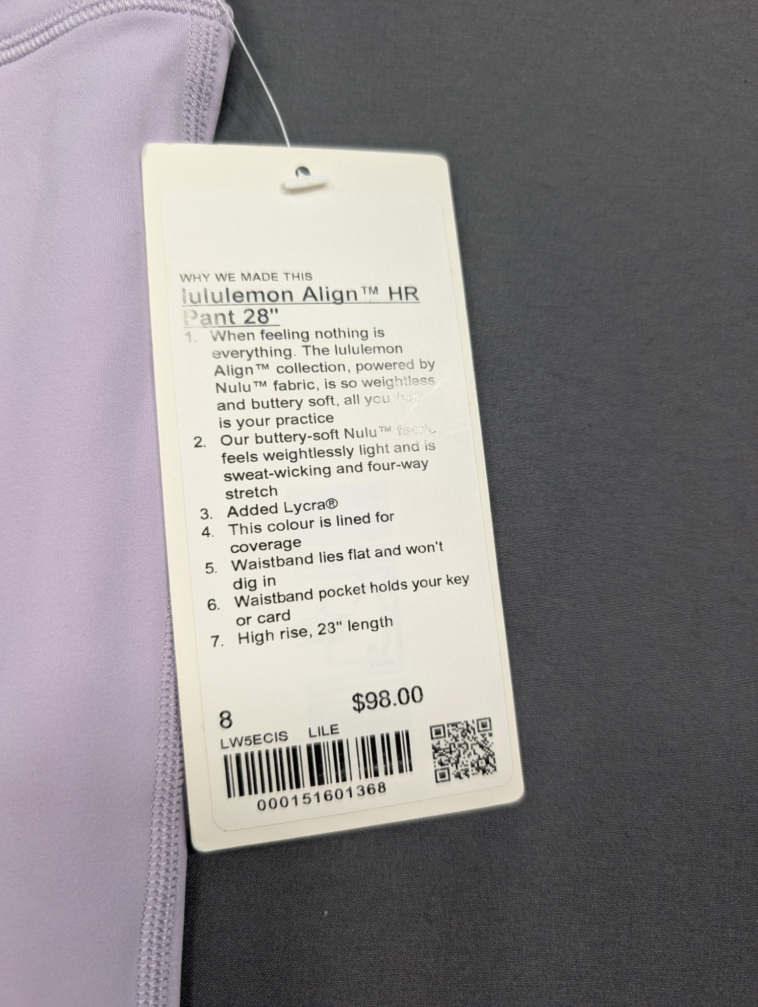 Lululemon Align HR Pant 28" Size 8 Lilac High Rise Leggings NWT