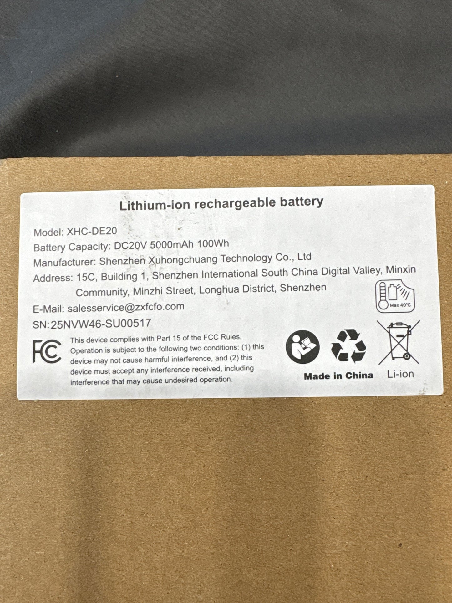 XHC-DE20 20V 5Ah Li-Ion Battery Pack DeWalt-Style 4-Pack 100Wh