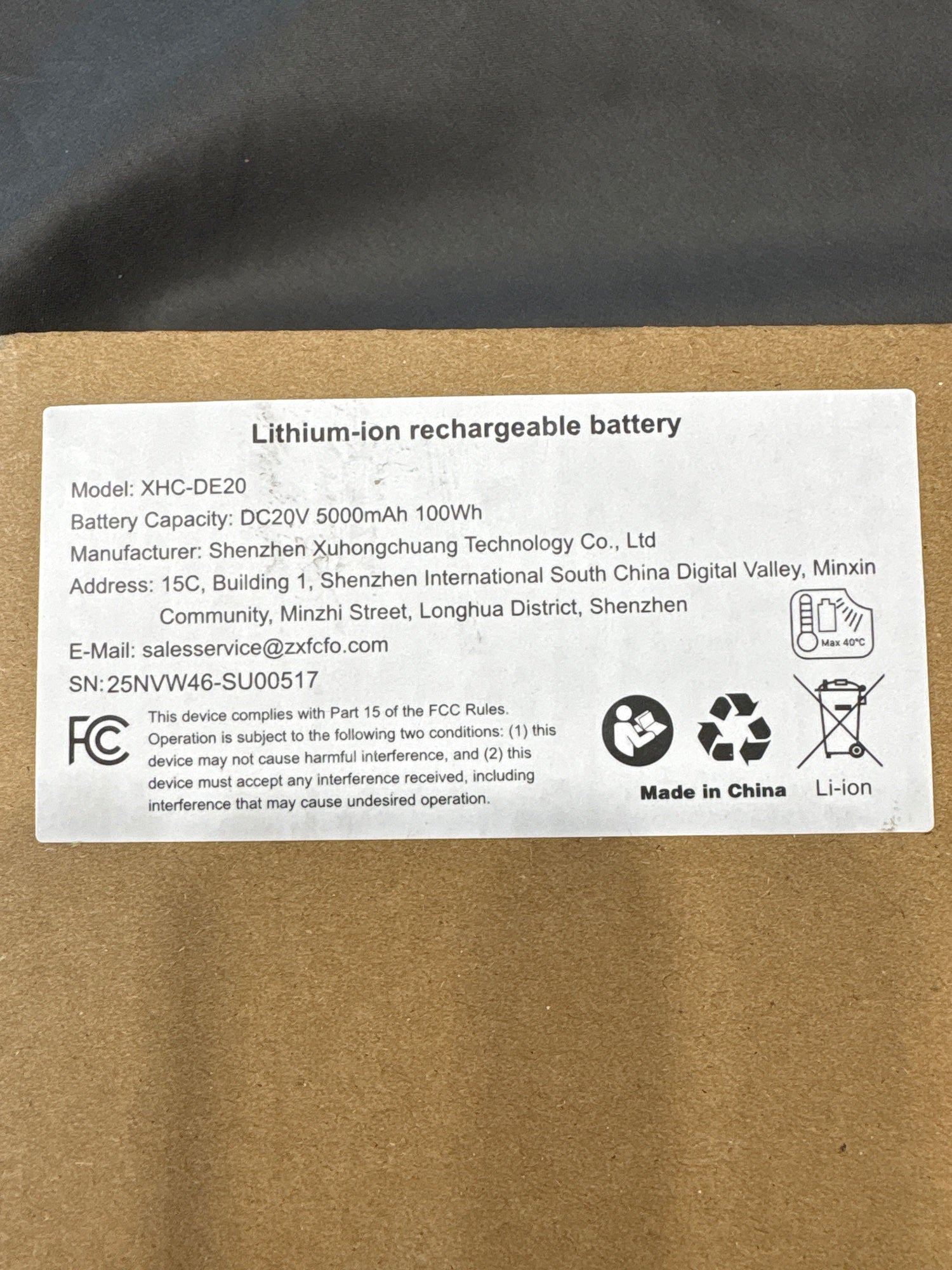 XHC-DE20 20V 5Ah Li-Ion Battery Pack DeWalt-Style 4-Pack 100Wh