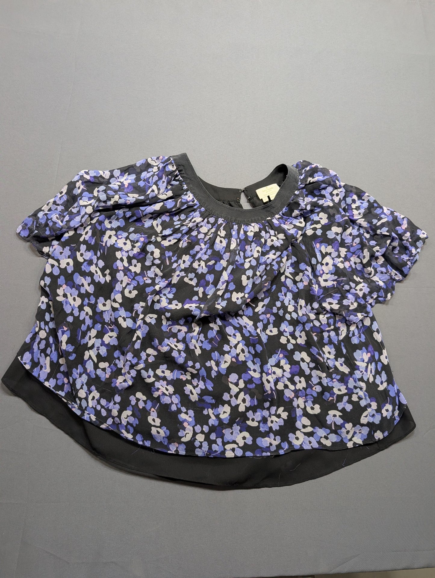 Kate Spade New York Floral Ruffle Blouse Top Black Blue Size L