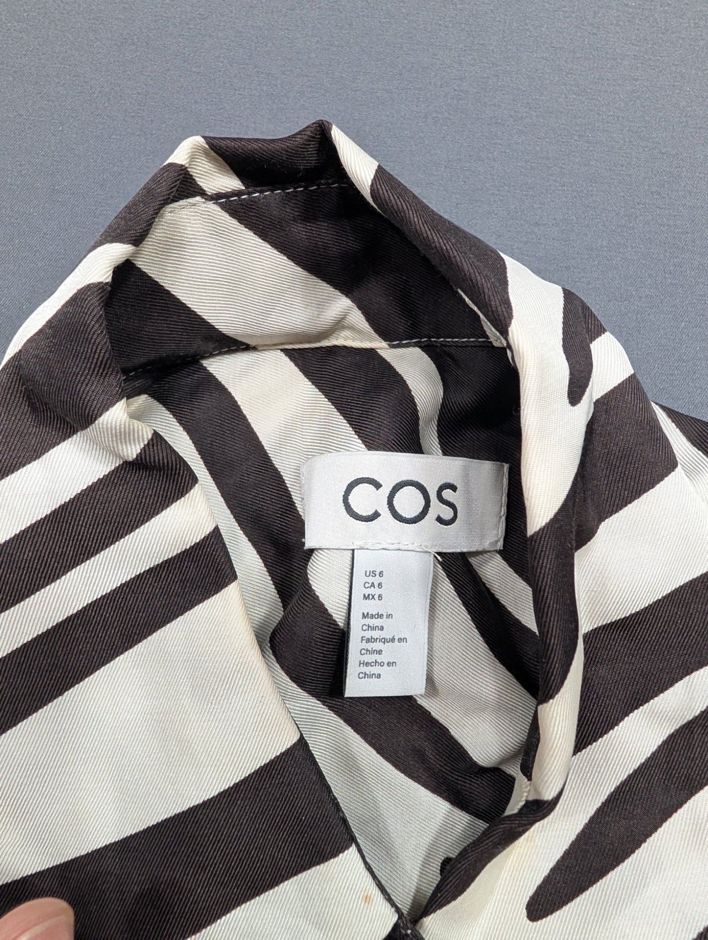 COS Zebra Print Button-Up Shirt US 6 Black White Oversized