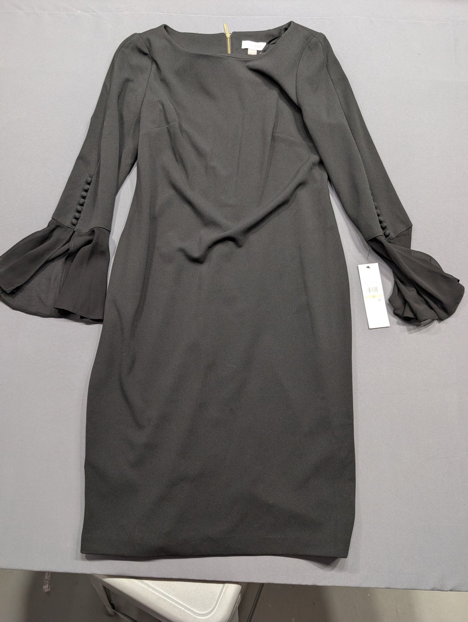 Calvin Klein Black Bell Sleeve Sheath Dress Size 12 NWT