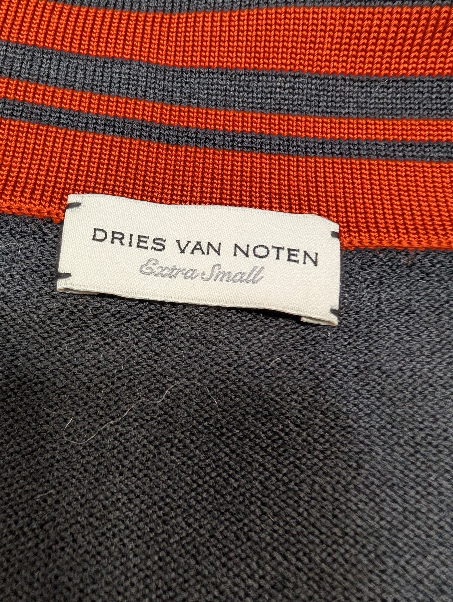 Dries Van Noten Merino Wool V-Neck Sweater Vest XS Dark Grey Orange