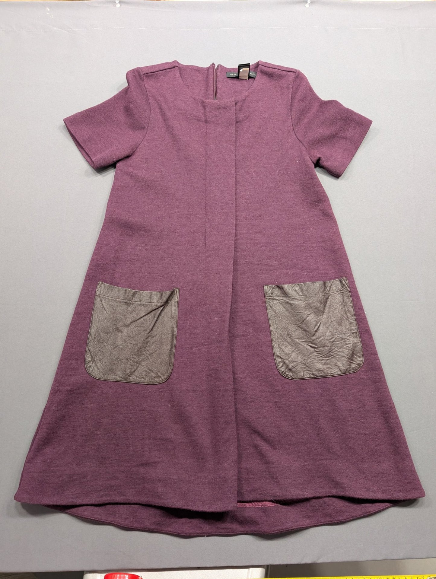 Marc by Marc Jacobs Purple Wool A-Line Dress Leather Pockets S