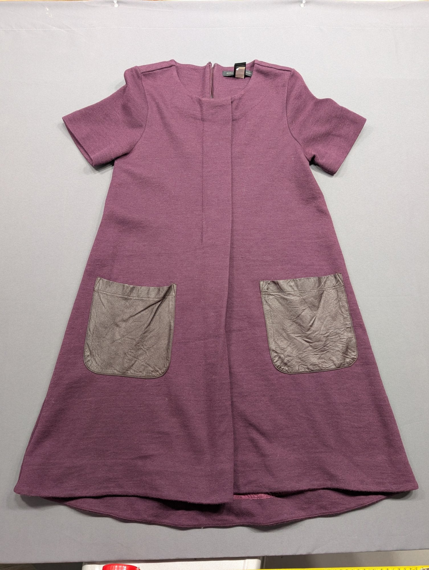 Marc by Marc Jacobs Purple Wool A-Line Dress Leather Pockets S