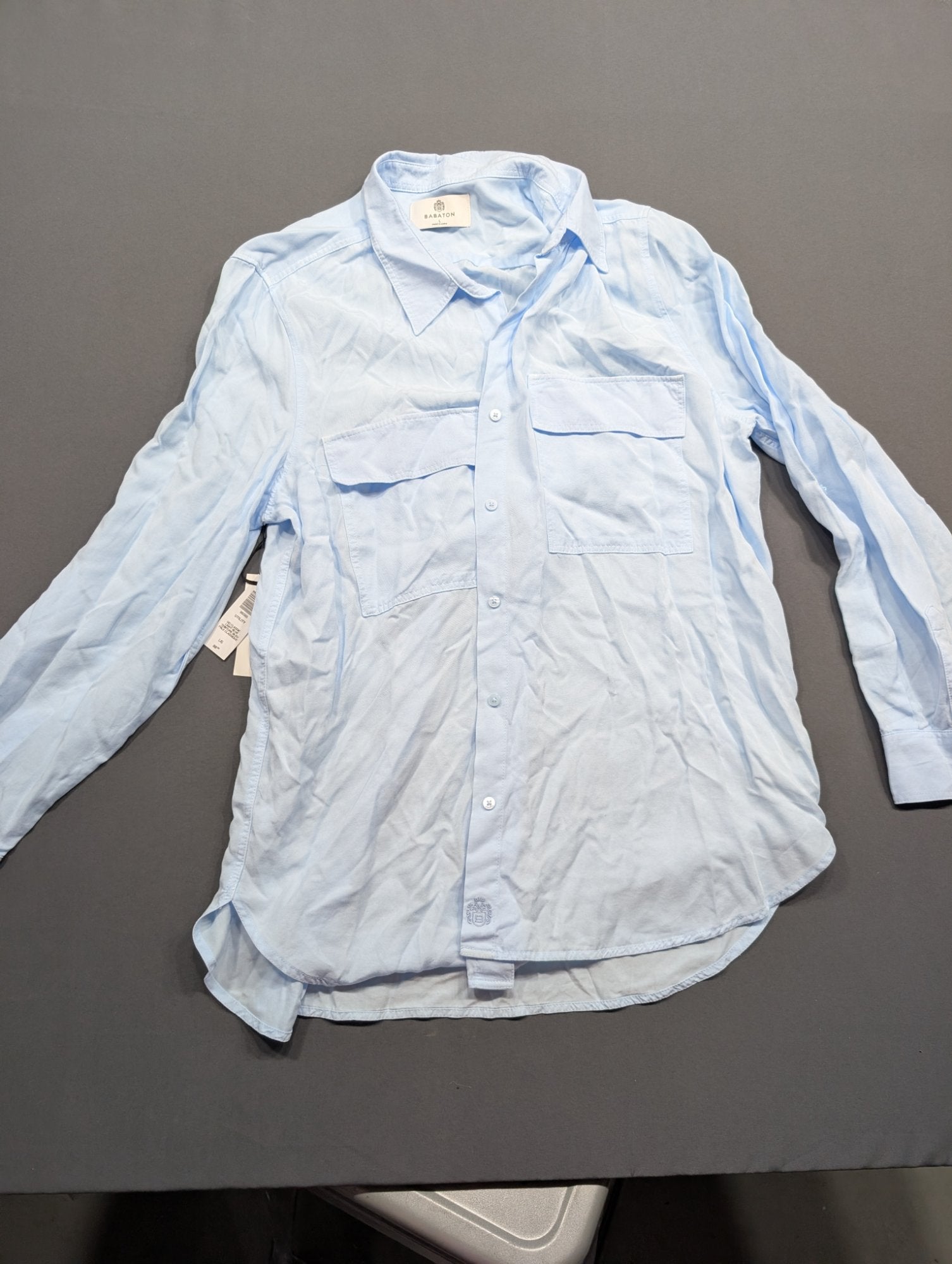 Babaton Utility Light Blue Button-Up Shirt L Go Classic