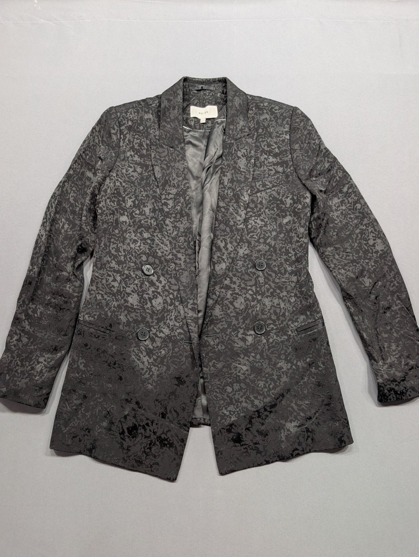 Reiss Women's Double-Breasted Jacquard Blazer Sz 10 Gray