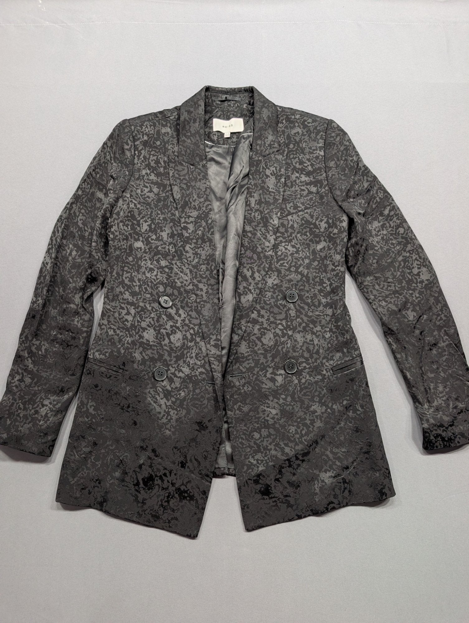Reiss Women's Double-Breasted Jacquard Blazer Sz 10 Gray