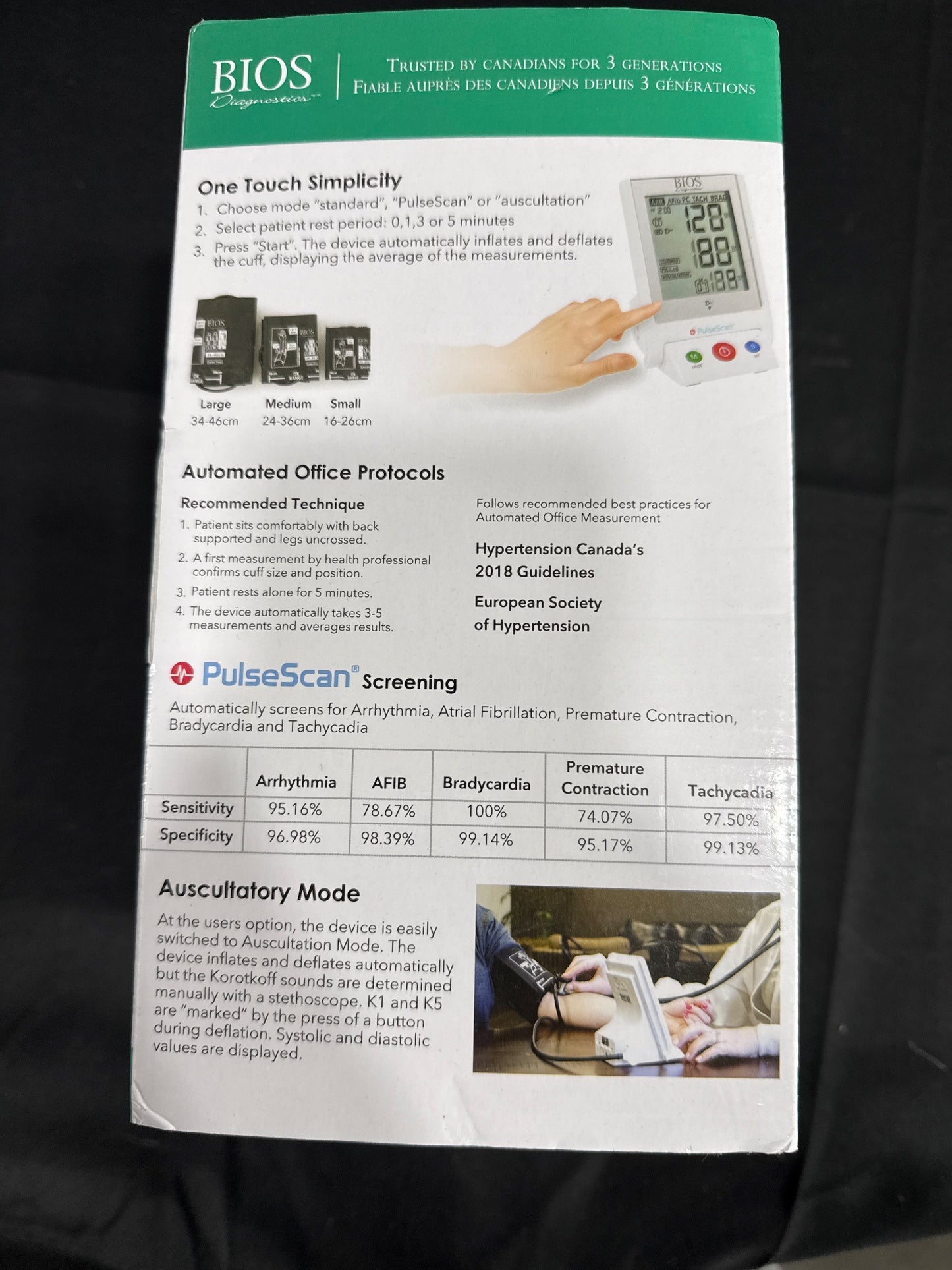 BIOS Diagnostics Automatic Professional Blood Pressure Monitor PulseScan