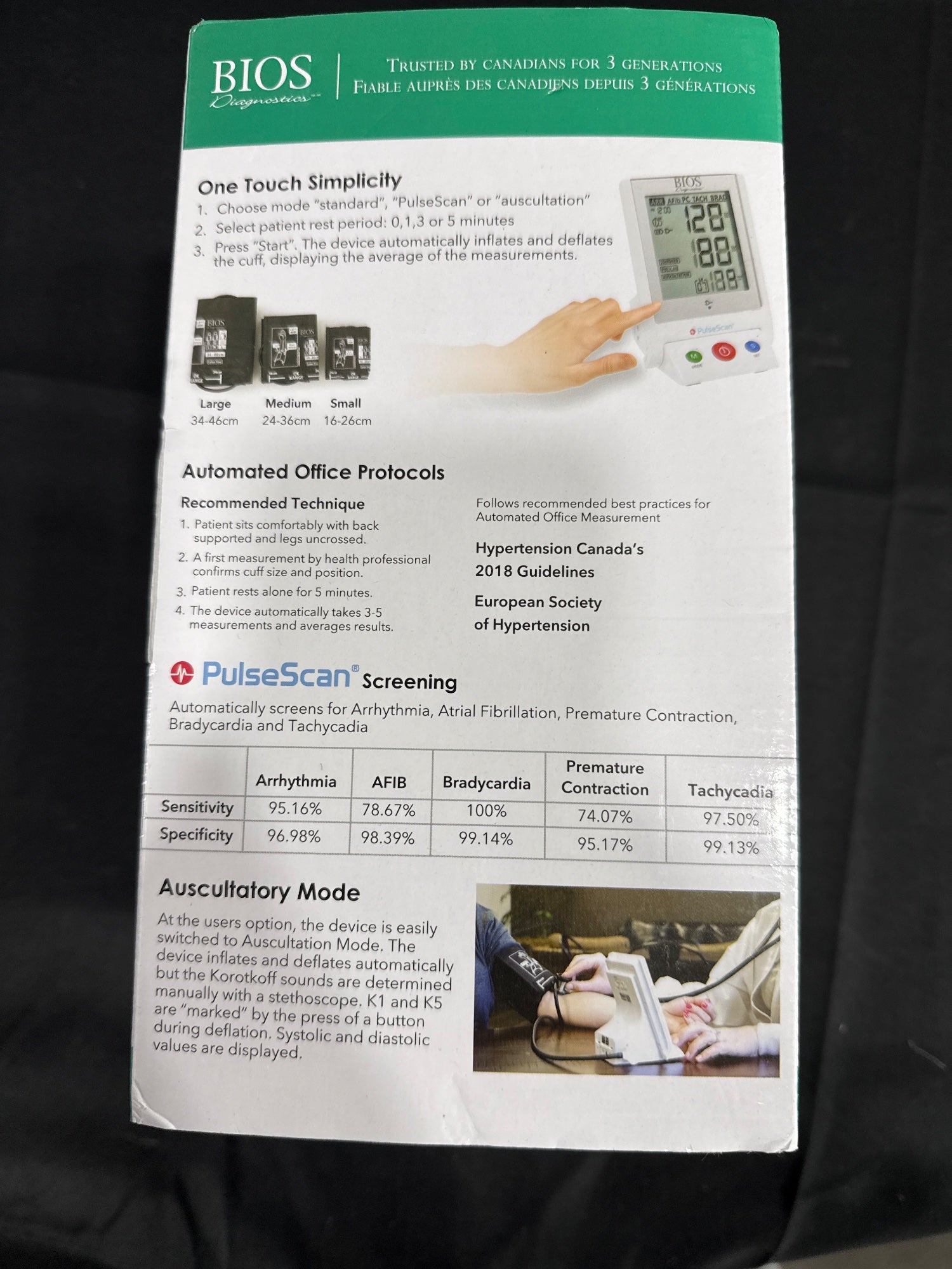 BIOS Diagnostics Automatic Professional Blood Pressure Monitor PulseScan