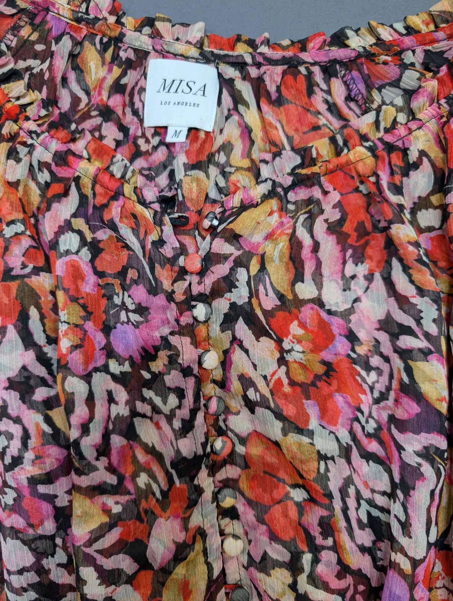 MISA Los Angeles Floral Smocked Mini Dress Long Sleeve Size M