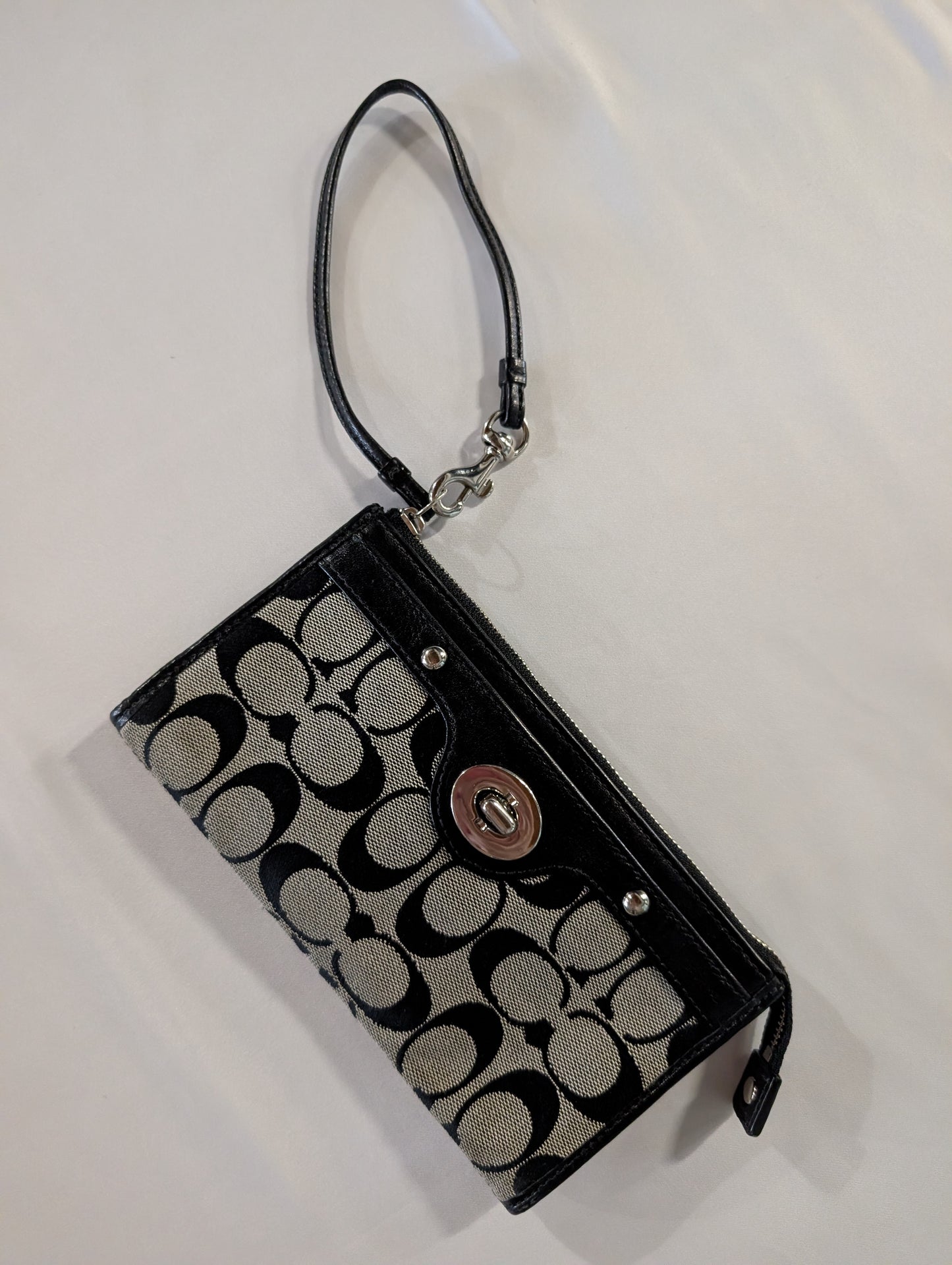 Coach Signature Canvas and Leather Wristlet Wallet