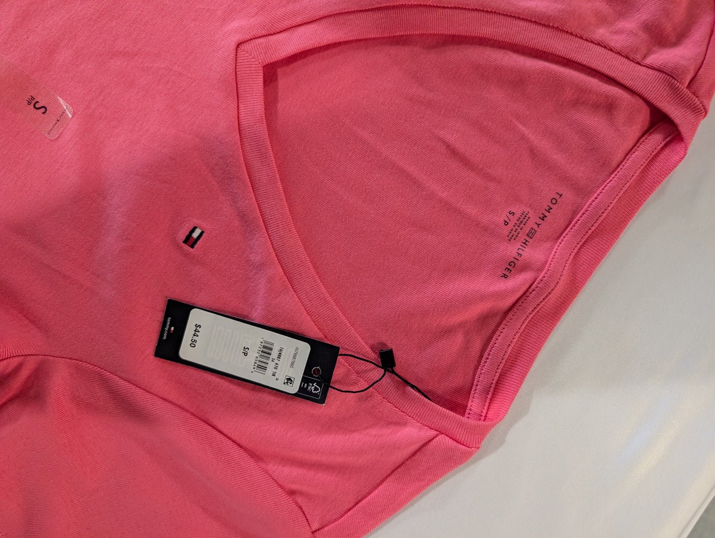 Tommy Hilfiger Pink V-Neck T-Shirt (Size S)