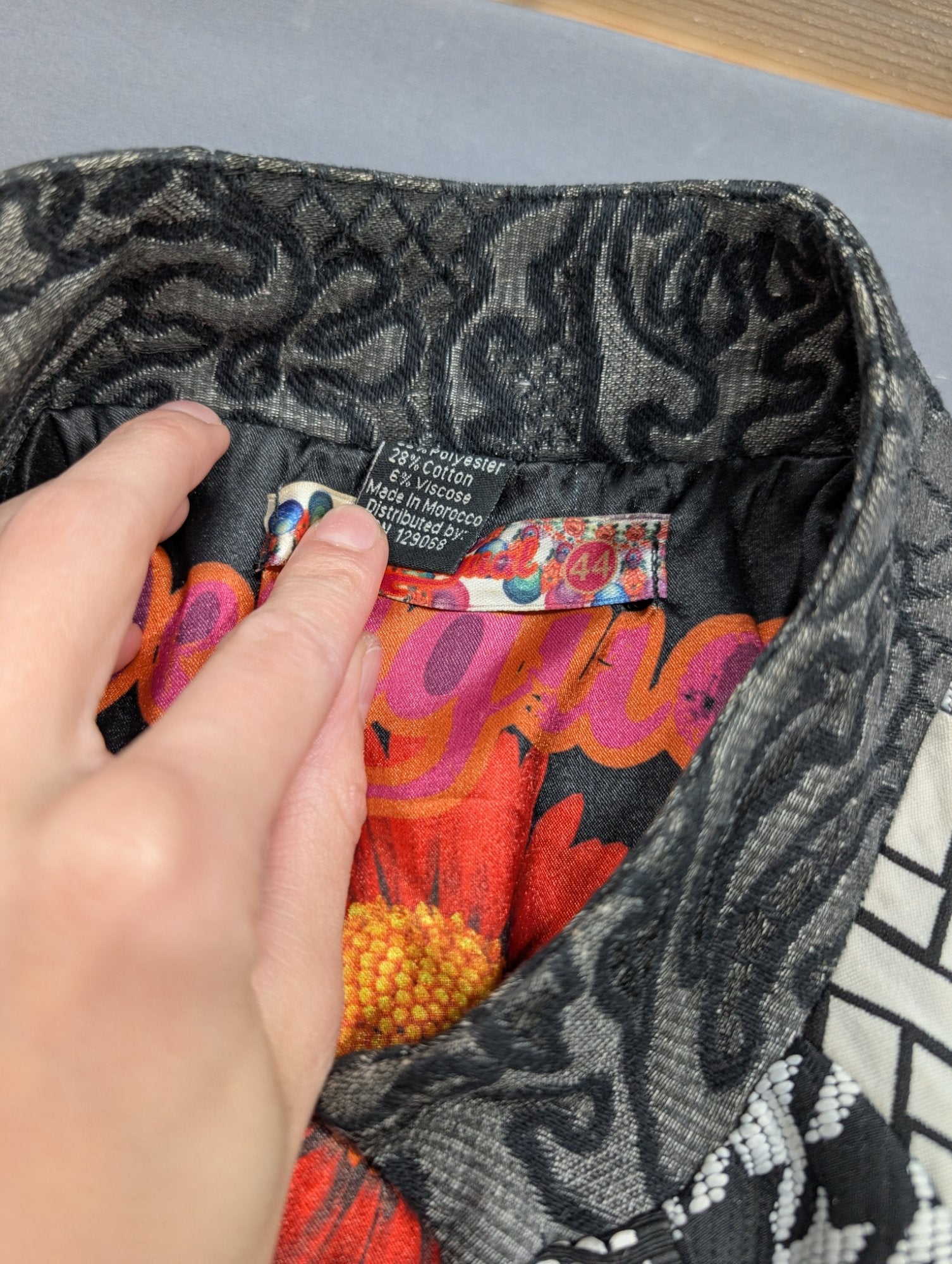 Desigual Women's Mixed-Pattern Coat Size 44 Black White Red