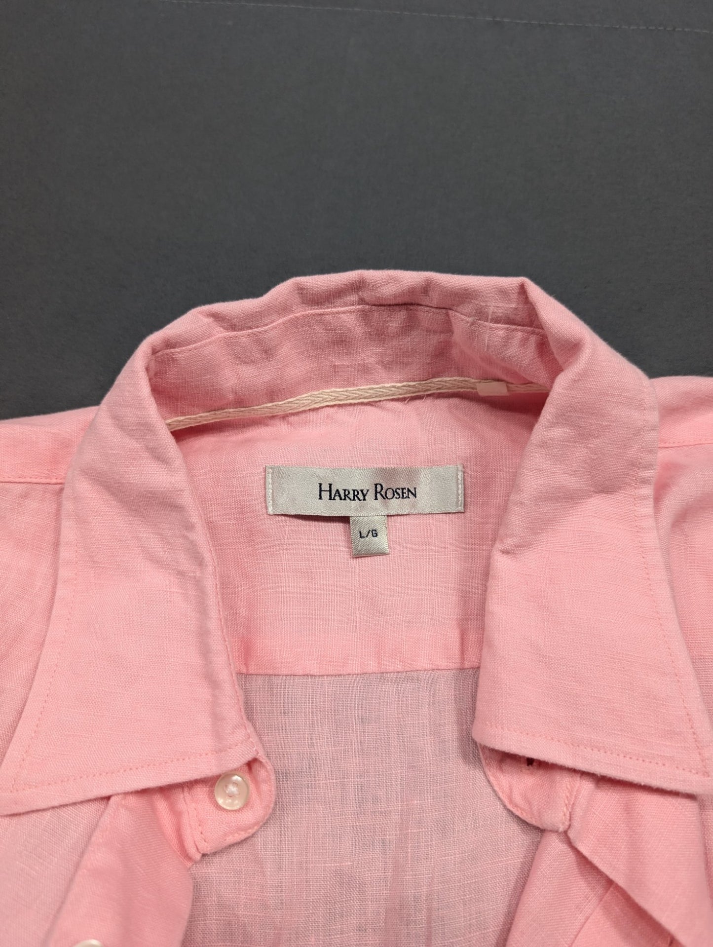 Harry Rosen Pink Linen Short Sleeve Button-Up Shirt Size L