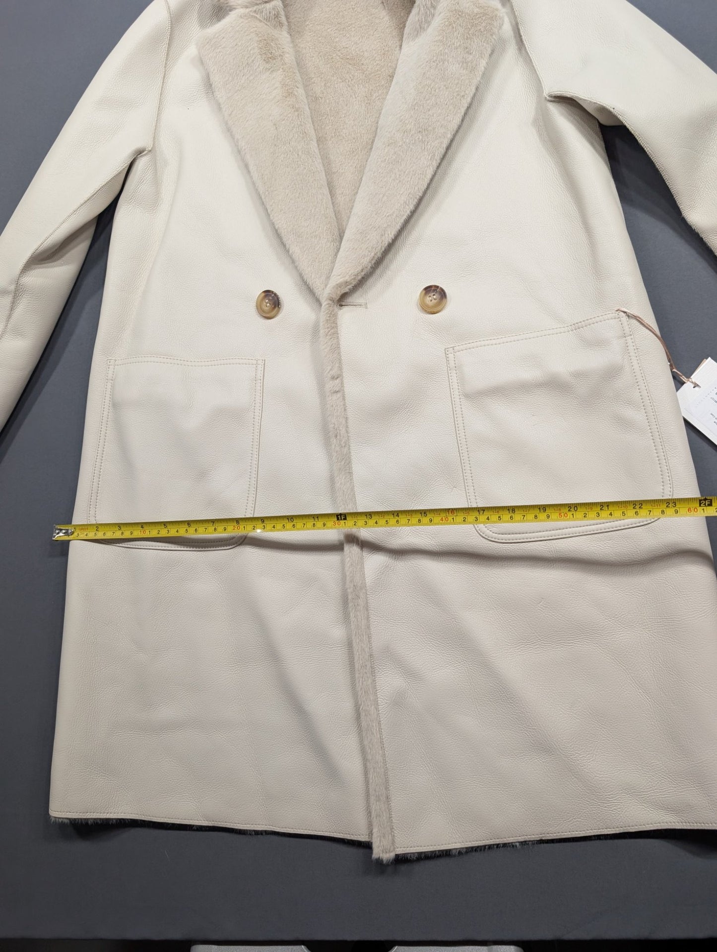 Rino & Pelle Ivon Trench Coat Birch Size 38 Faux Leather Fur