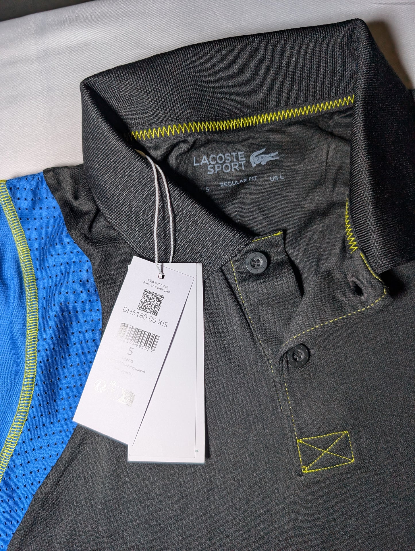 Lacoste Sport men's polo shirt, blue and black, size L