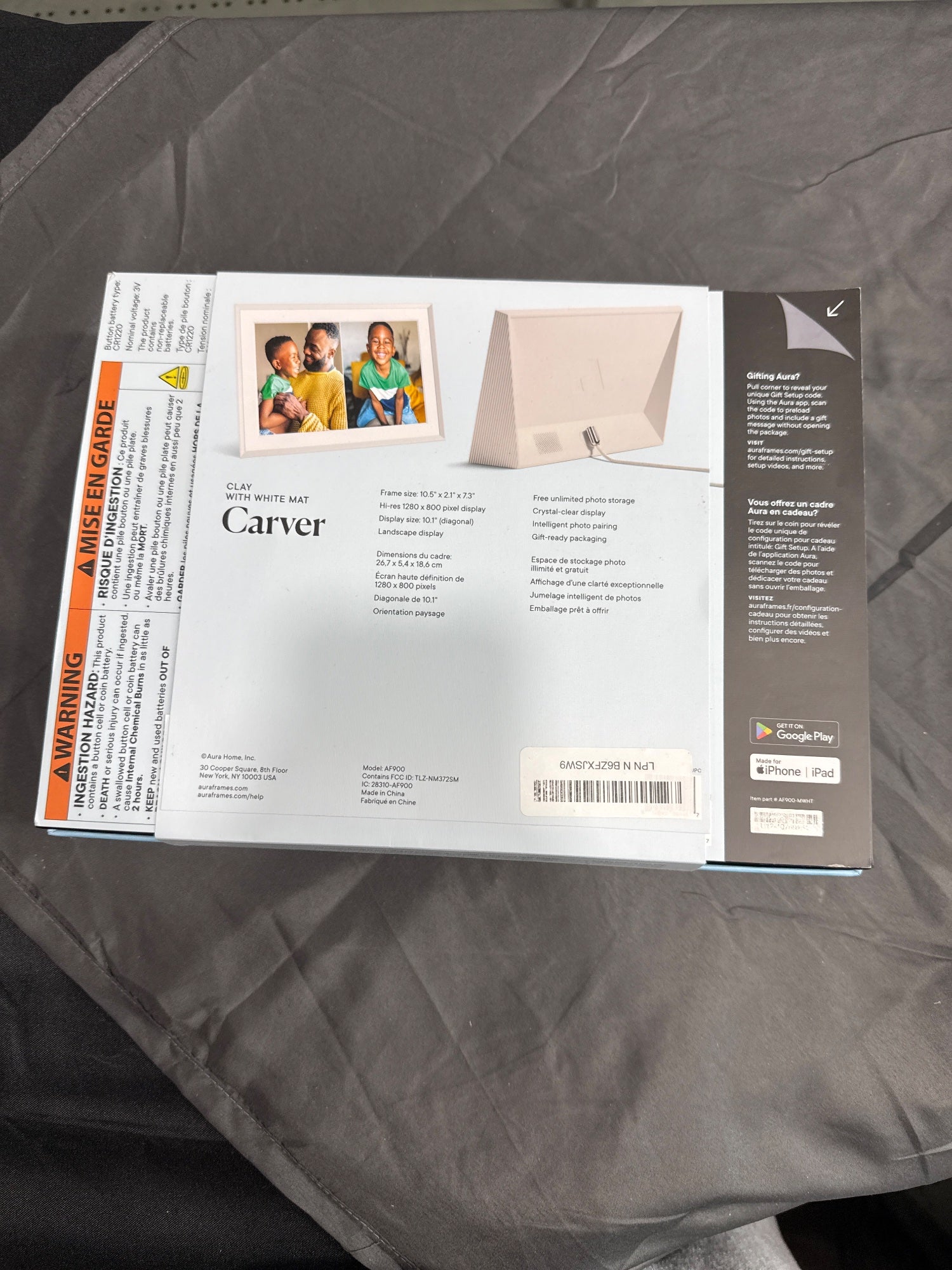 Aura Carver Digital Photo Frame 10.1" 1280x800 Clay White Mat WiFi