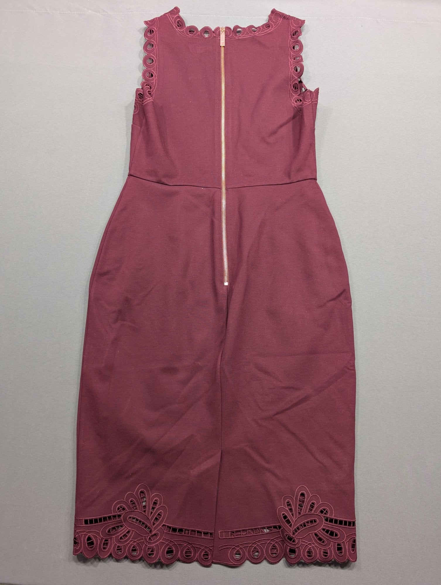 Ted Baker London Burgundy Lace Cutwork Sheath Dress Midi