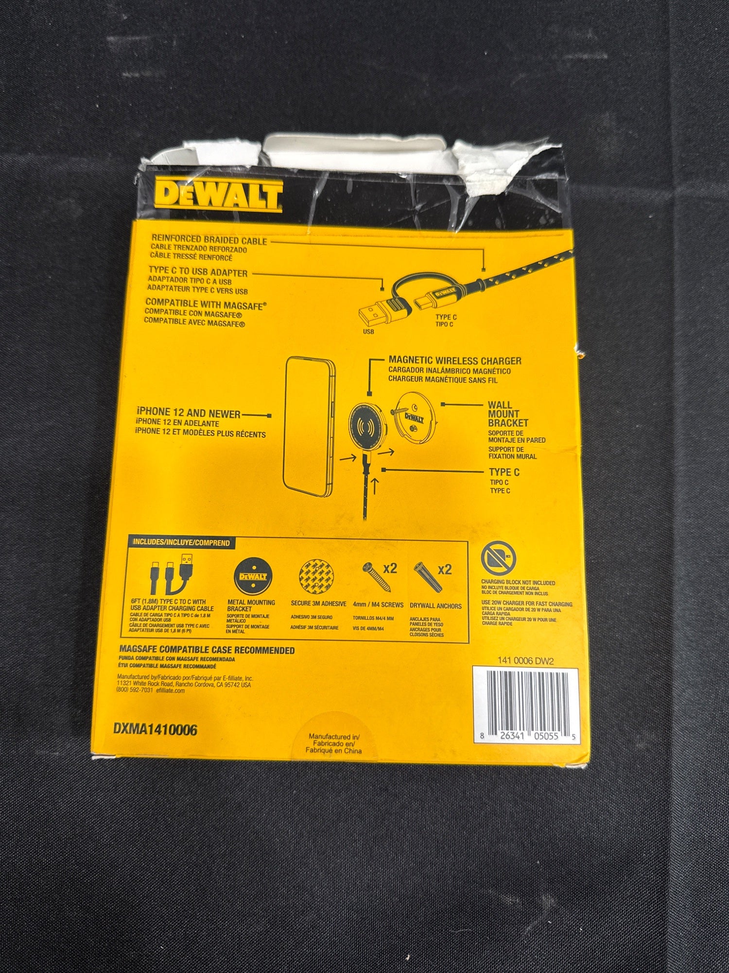 DeWalt Wall-Mount Magnetic Wireless Charger MagSafe 15W 6ft Cable