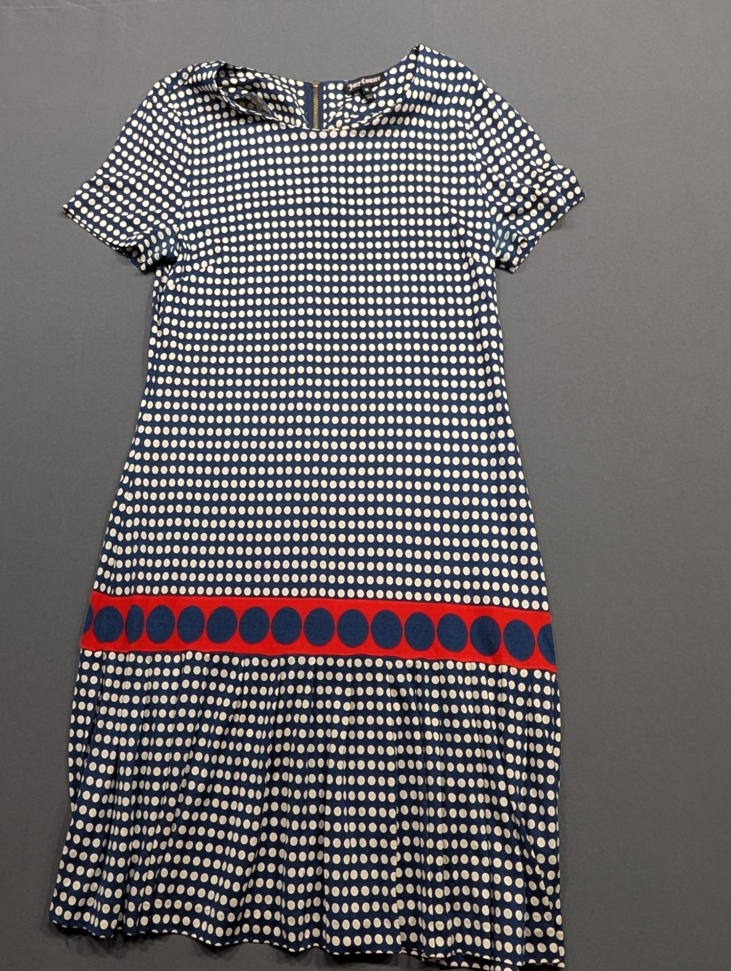 Juicy Couture Polka Dot Drop-Waist Dress Navy Blue Size M