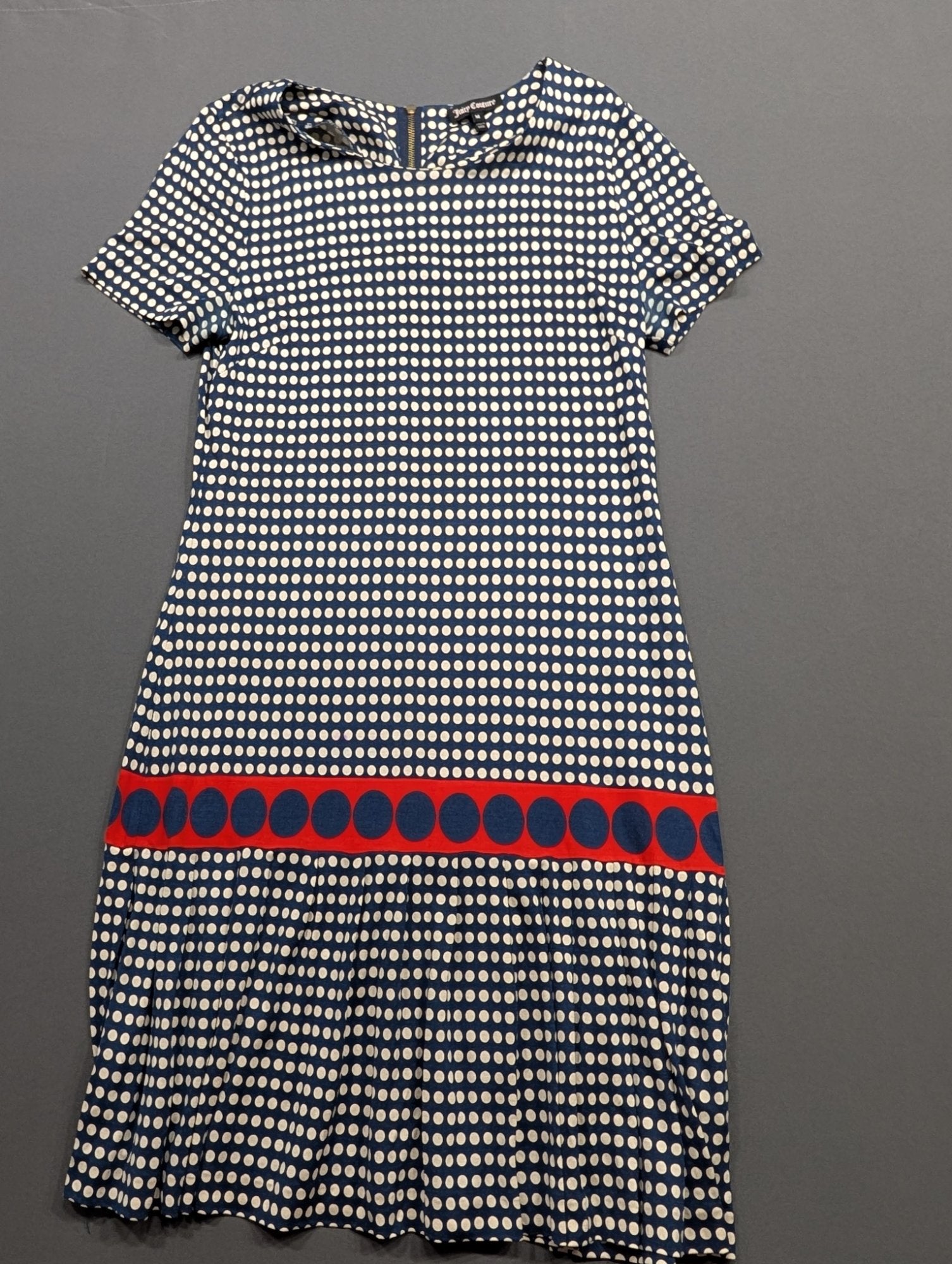 Juicy Couture Polka Dot Drop-Waist Dress Navy Blue Size M