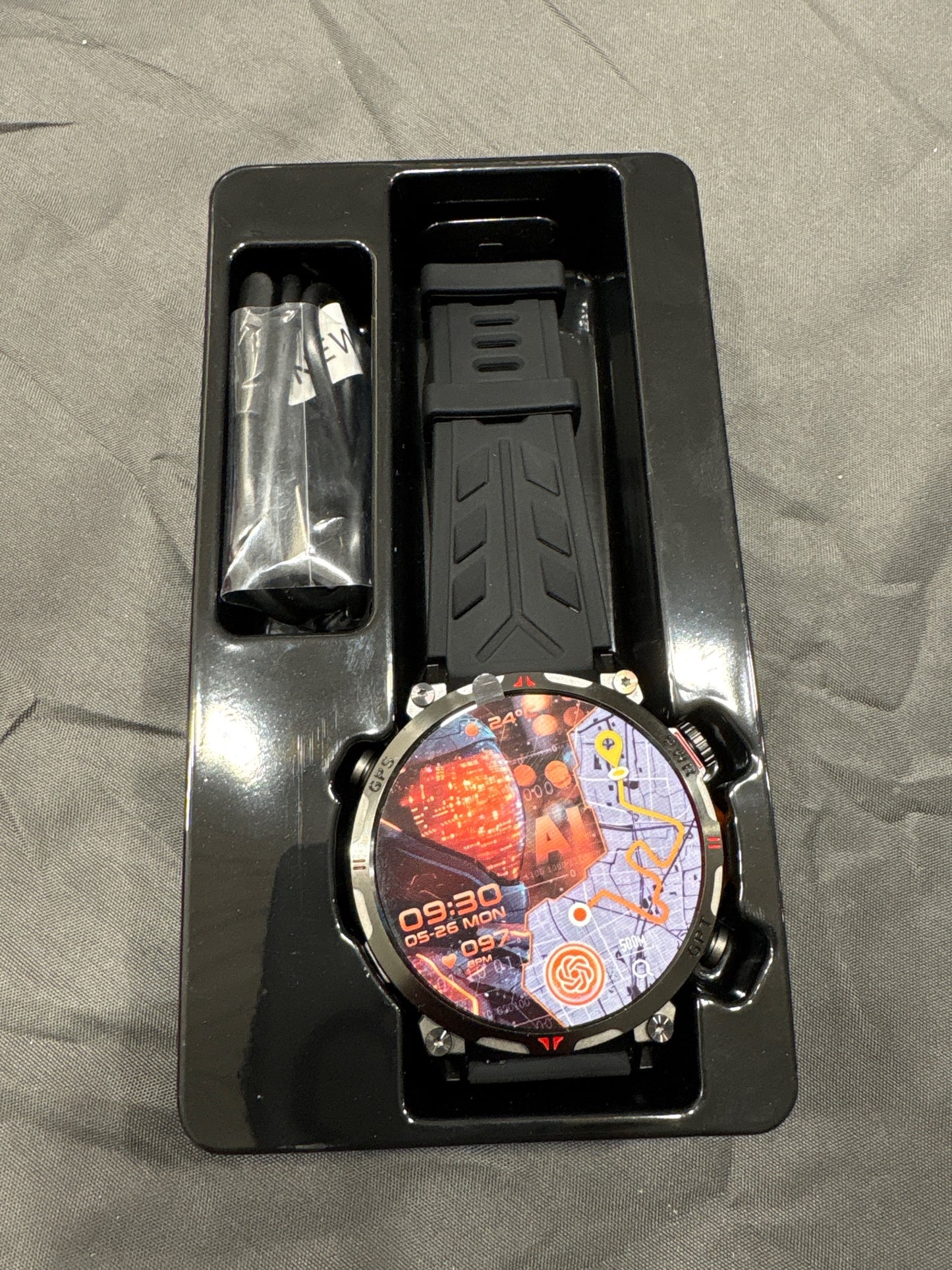 AI GPT KC93 GPS Smart Sport Watch Full Touch Dial Black