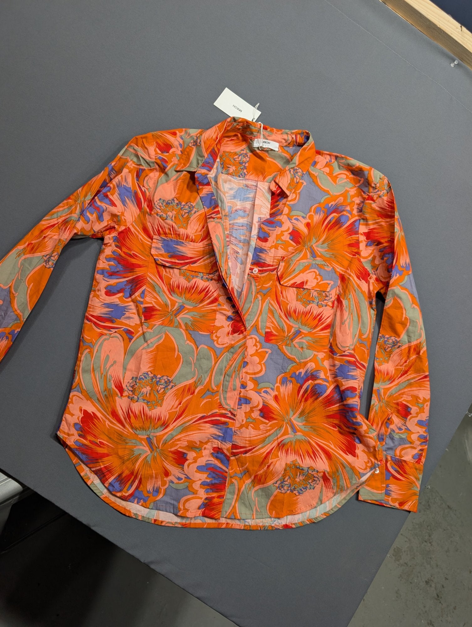 MIKOH Floral Print Button-Down Shirt Size 1 Orange Long Sleeve