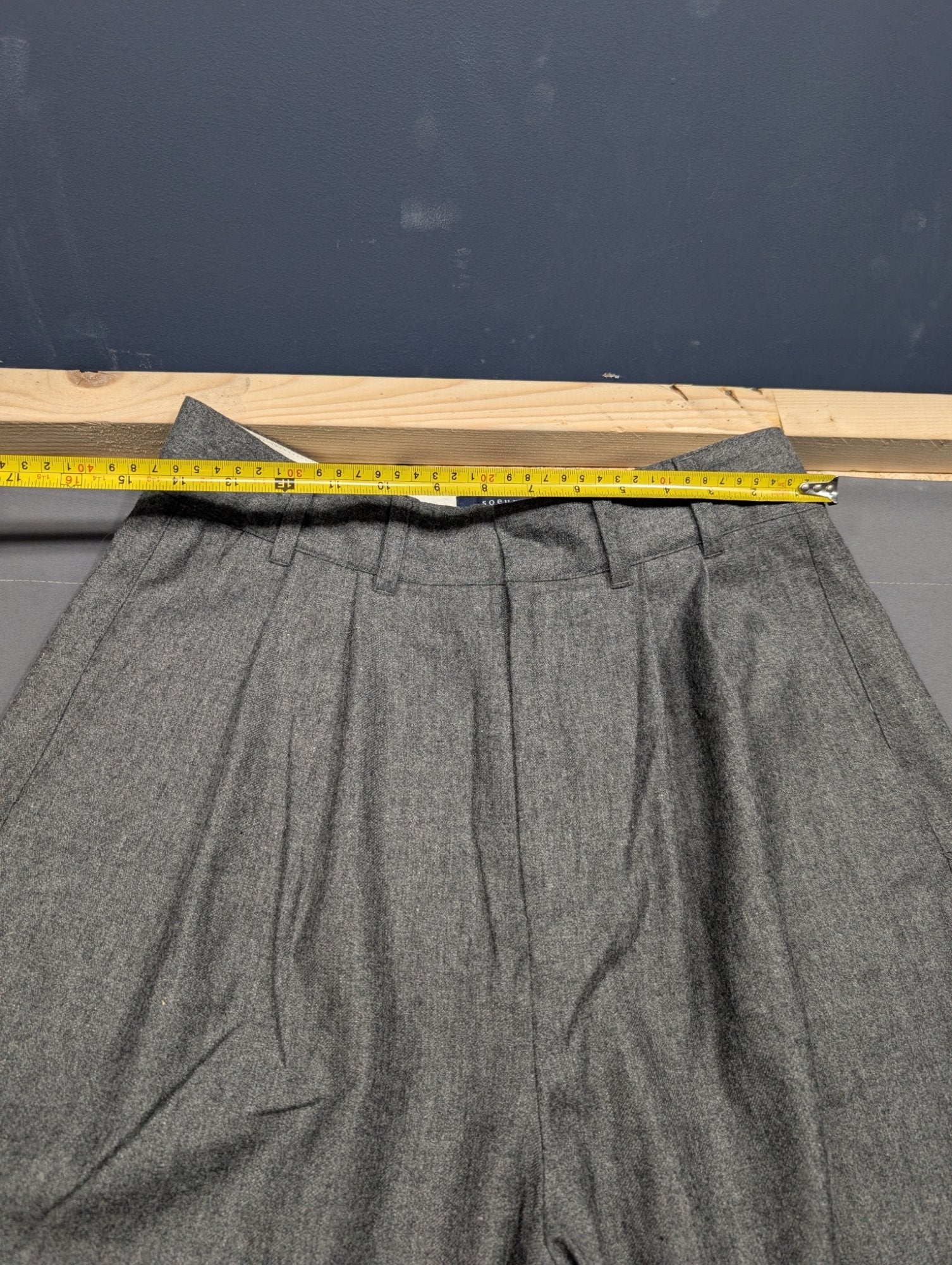 Gray Pleated Wide-Leg Dress Trousers High-Rise Wool-Look Pants