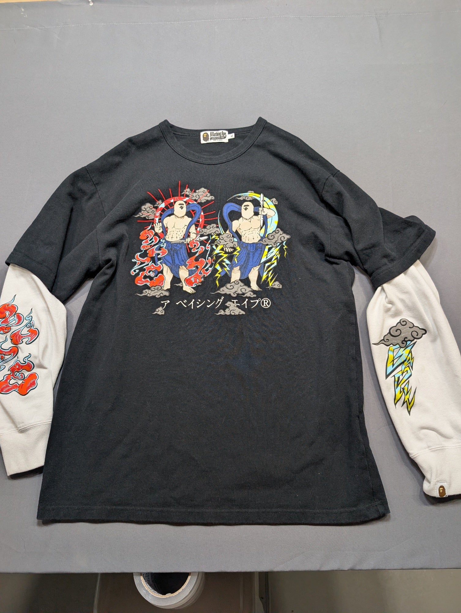 A Bathing Ape BAPE Thunder God Double Sleeve Tee Shirt XL Black