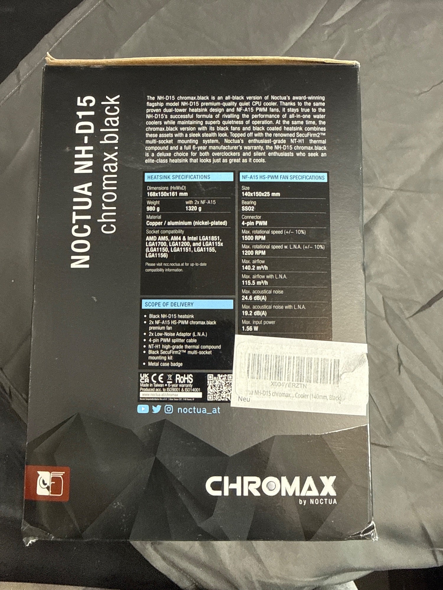 Noctua NH-D15 chromax.black CPU Cooler Dual NF-A15 140mm Fan