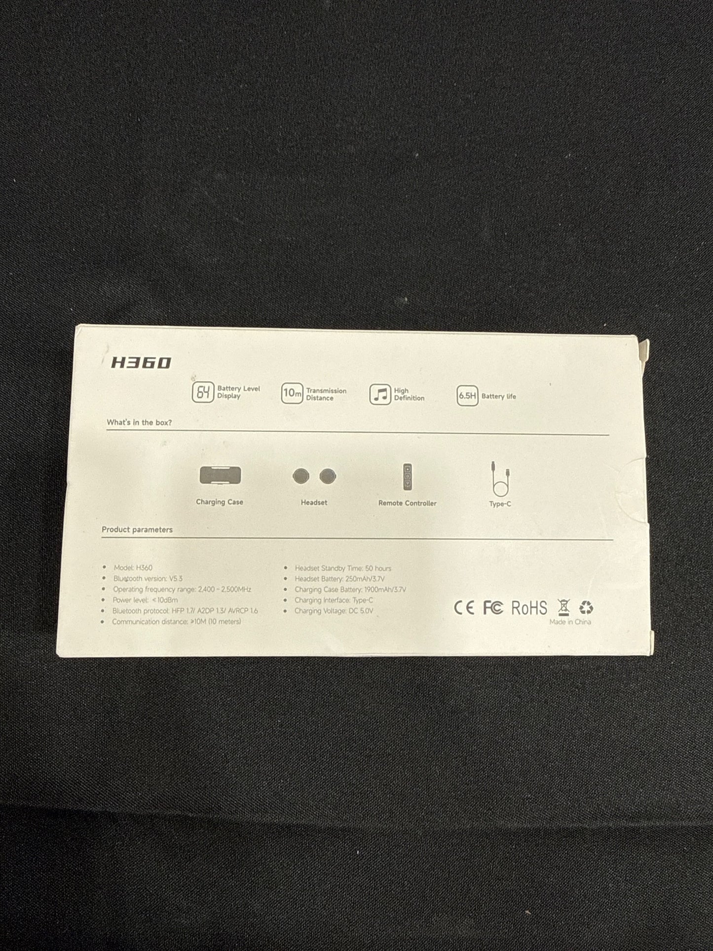 H360 Bluetooth Helmet Headset Wireless Remote 50Hr Standby BT5.3