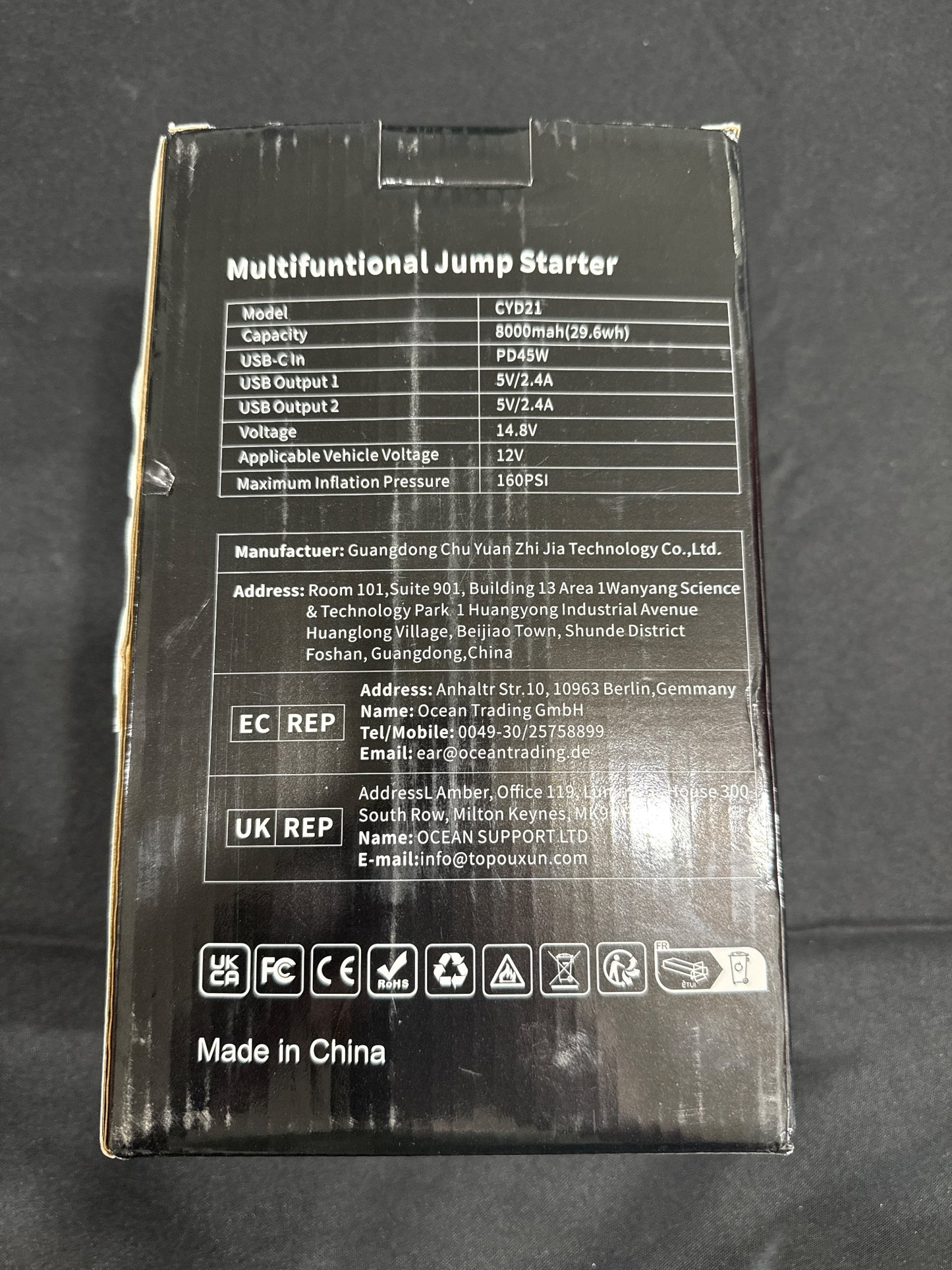 CARZIP CYD21 Jump Starter Air Compressor 8000mAh 160PSI Portable