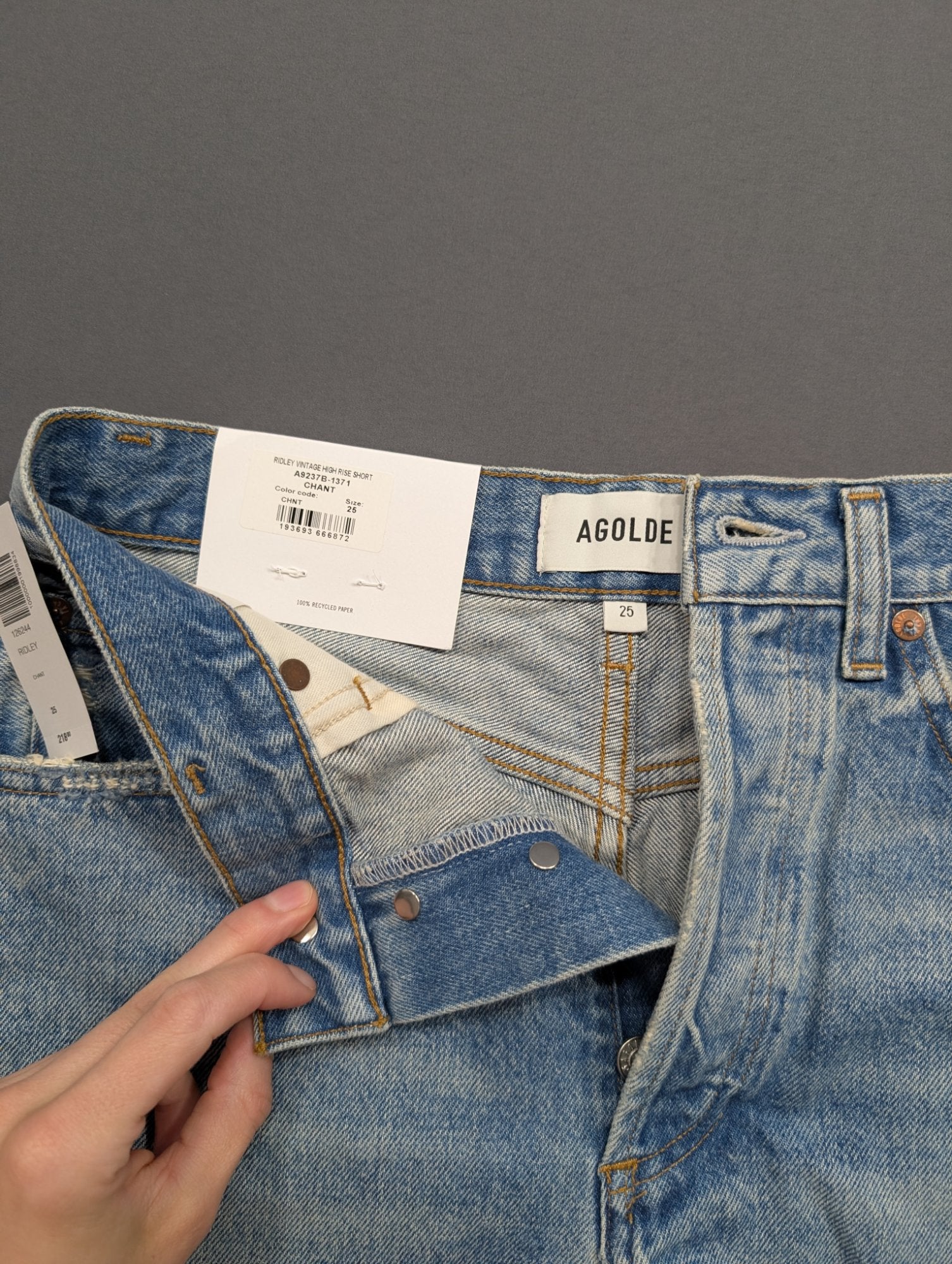 AGOLDE Ridley Vintage High Rise Short Denim Size 25 Chant NWT