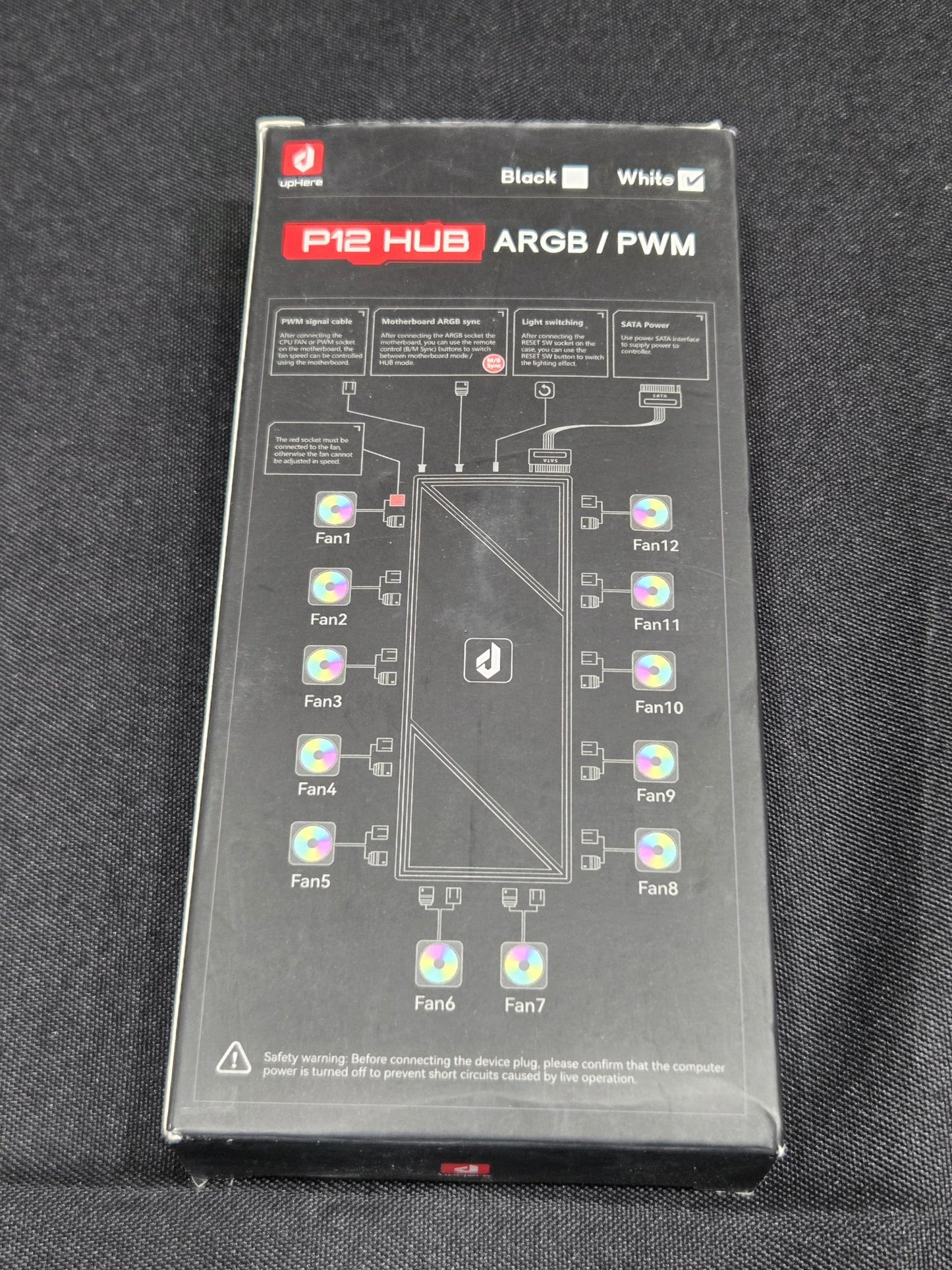 upHere P12 HUB ARGB PWM Fan Hub 12-Port White w/ Remote P12PARGBWT