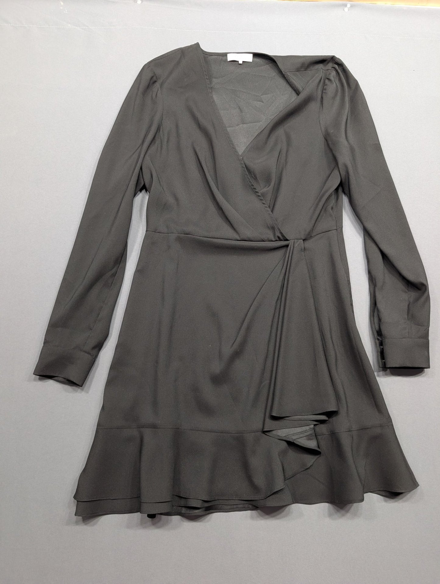 Parker Wrap Mini Dress Size 8 Long Sleeve V-Neck Dark Olive Gray