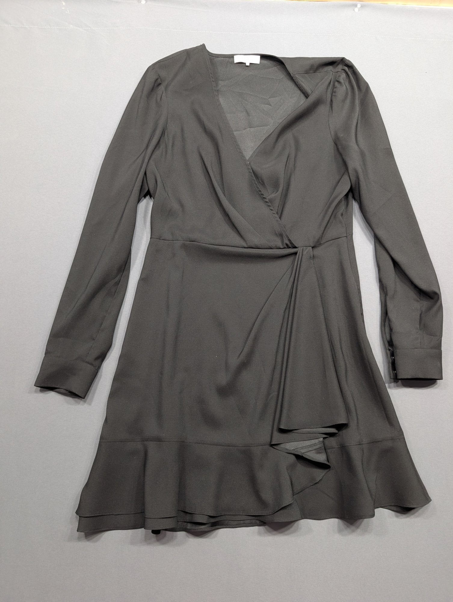 Parker Wrap Mini Dress Size 8 Long Sleeve V-Neck Dark Olive Gray