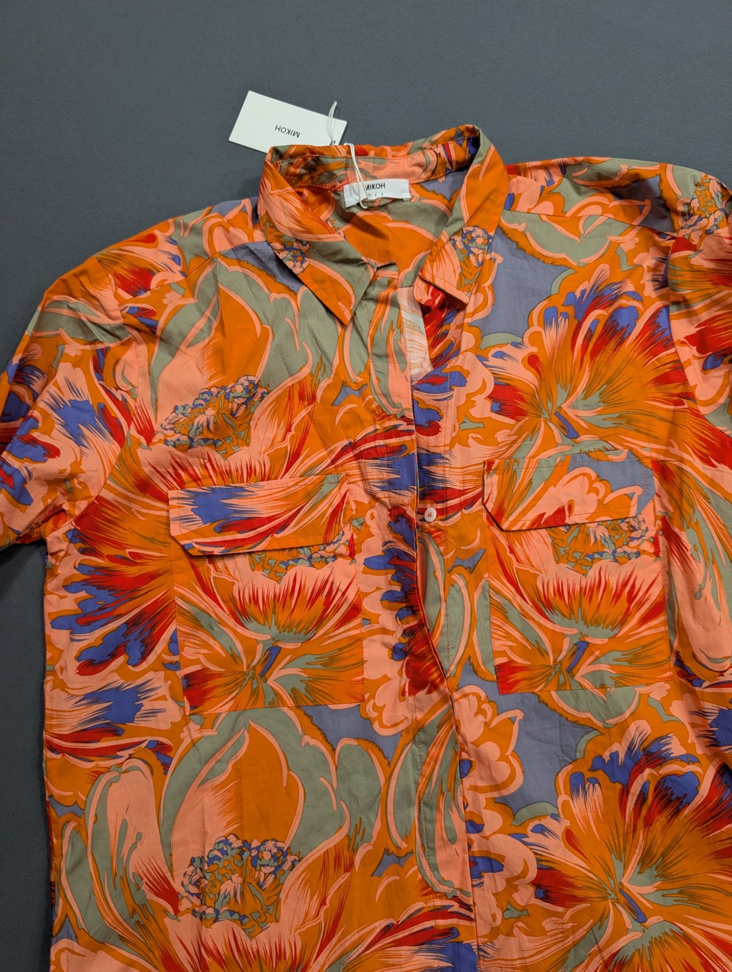 MIKOH Floral Print Button-Down Shirt Size 1 Orange Long Sleeve