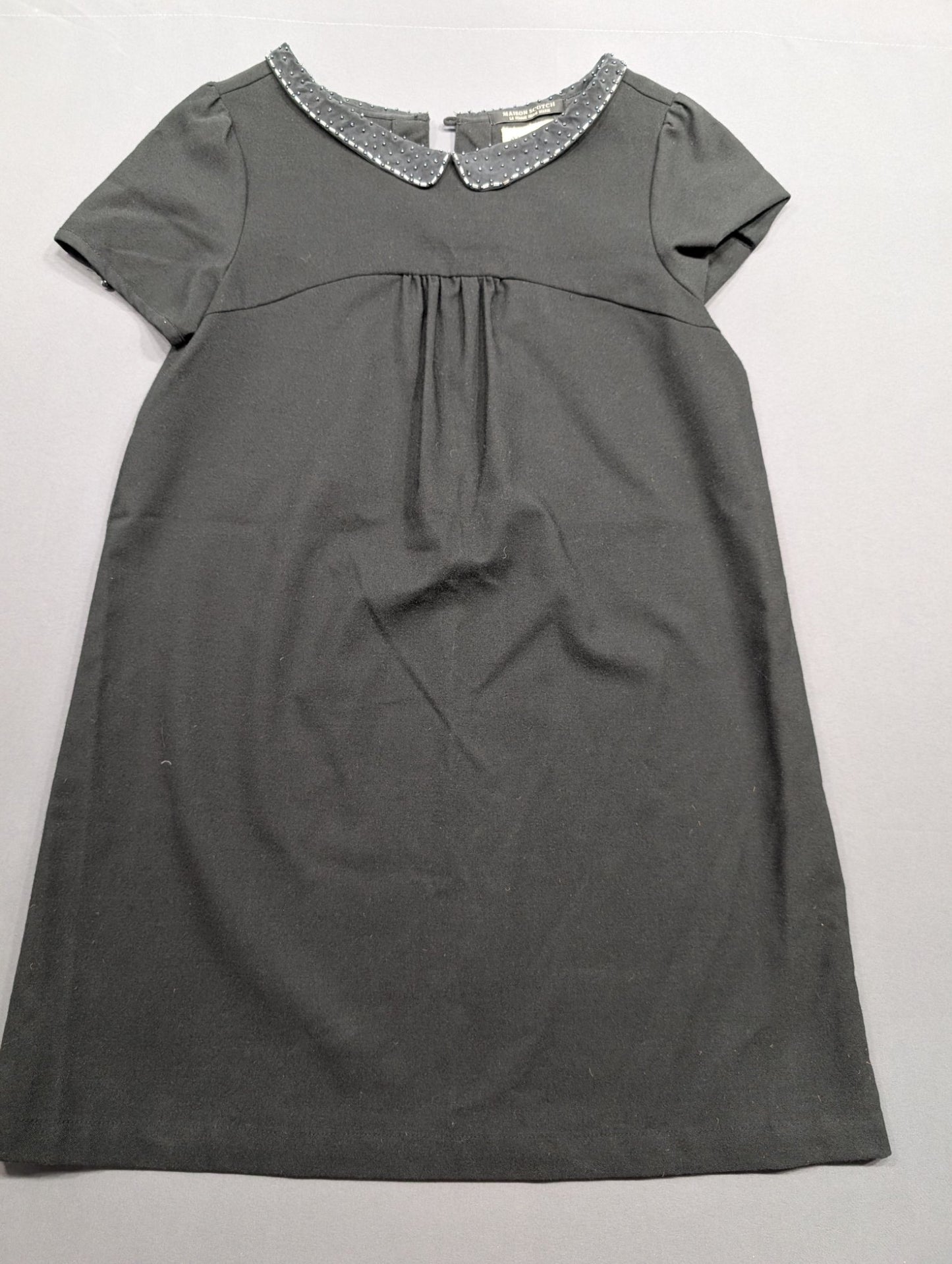 Maison Scotch Black Mini Dress Beaded Peter Pan Collar Size 1