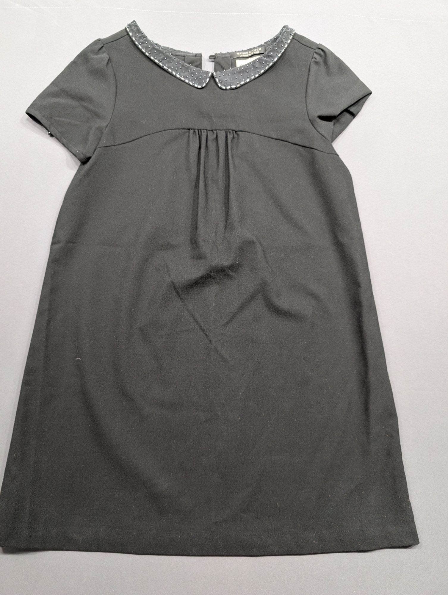 Maison Scotch Black Mini Dress Beaded Peter Pan Collar Size 1
