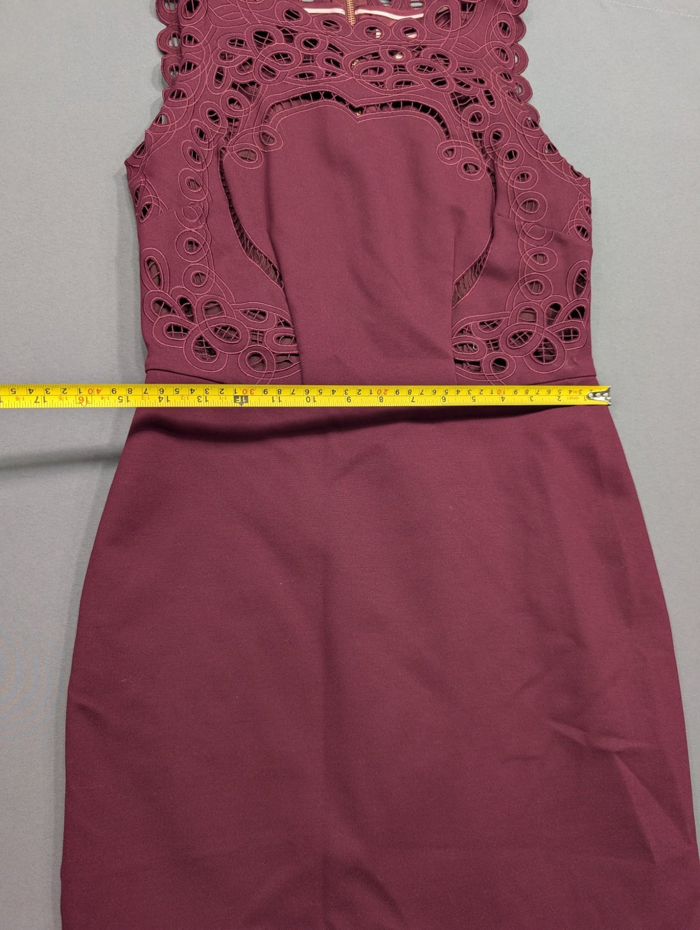 Ted Baker London Burgundy Lace Cutwork Sheath Dress Midi