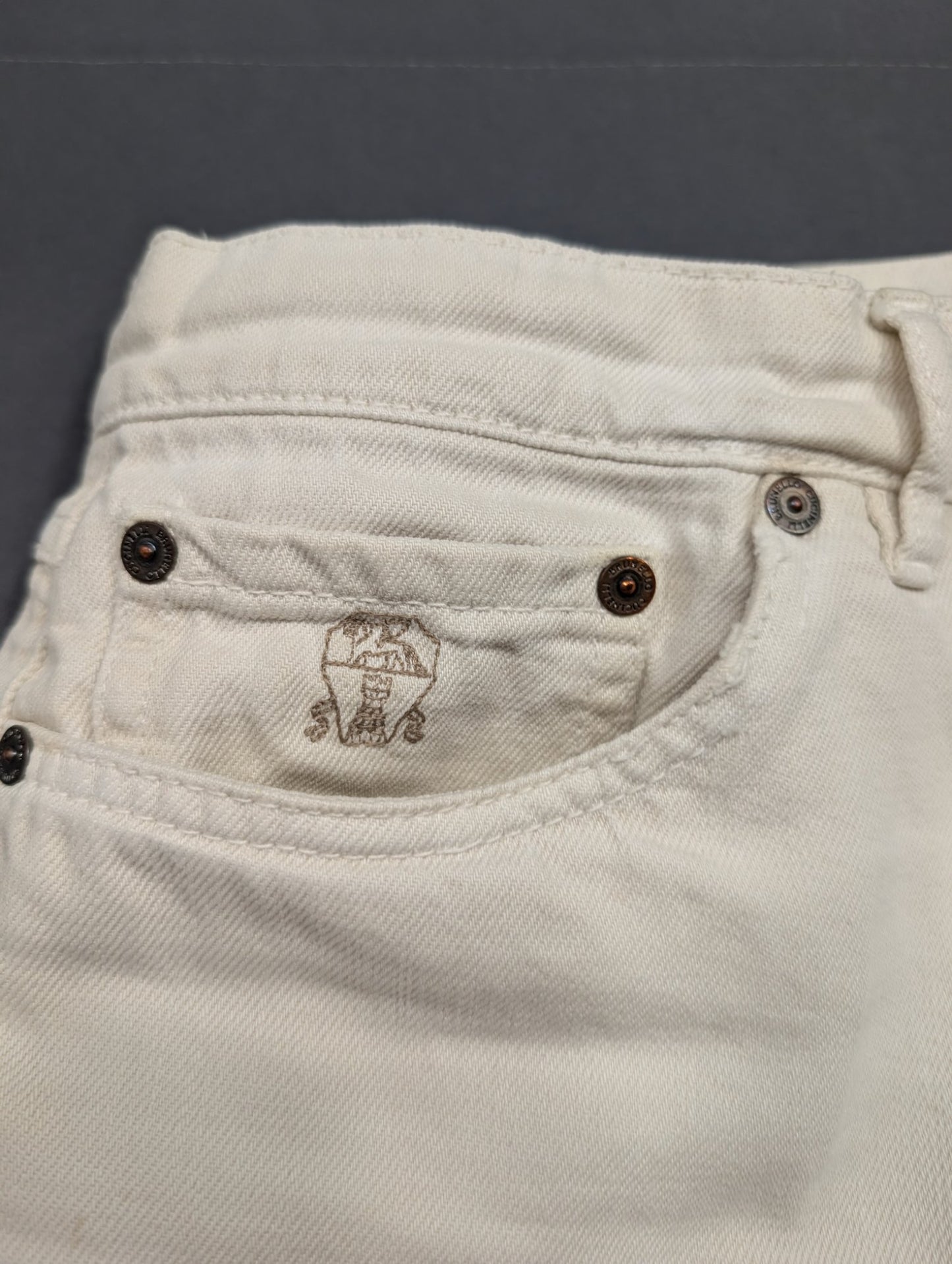 Brunello Cucinelli White Denim Jeans 100% Cotton Button Fly