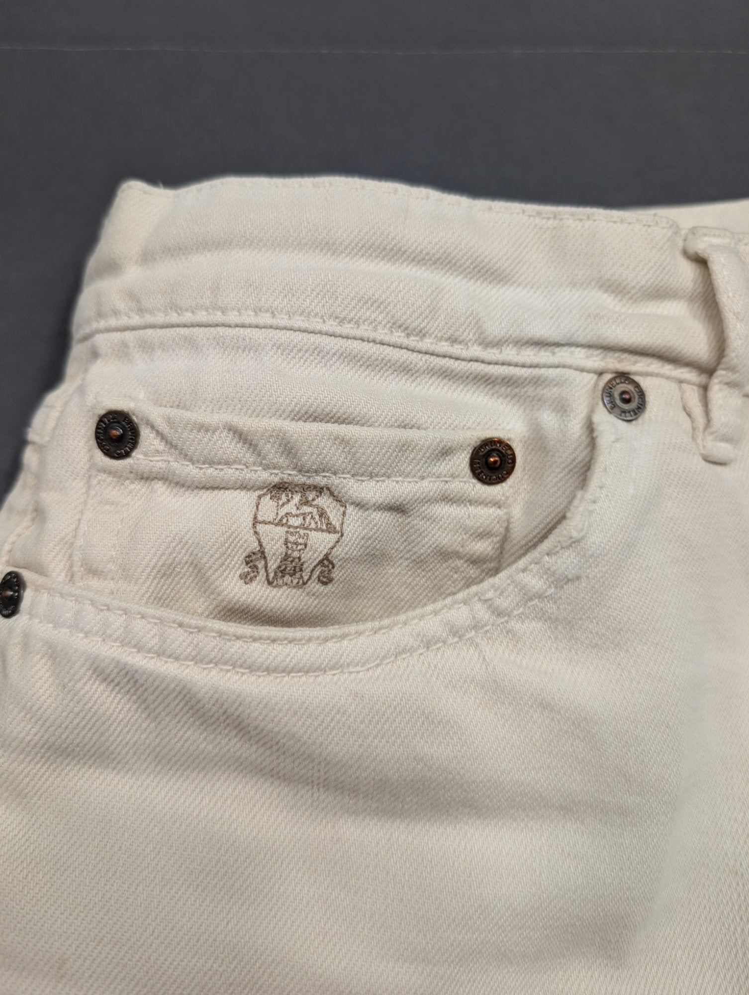 Brunello Cucinelli White Denim Jeans 100% Cotton Button Fly