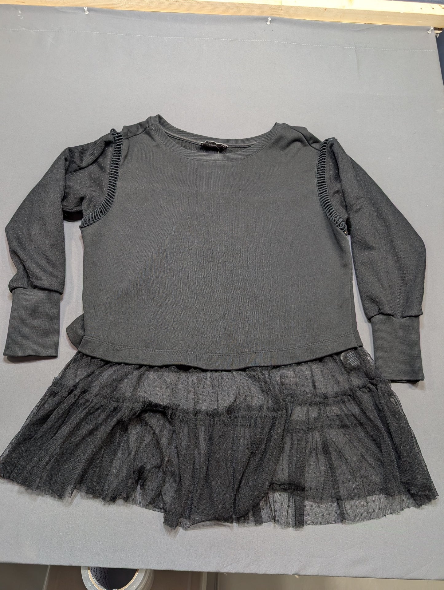 Anthropologie by Anthropologie Black Sweatshirt Tulle Hem Top Size S