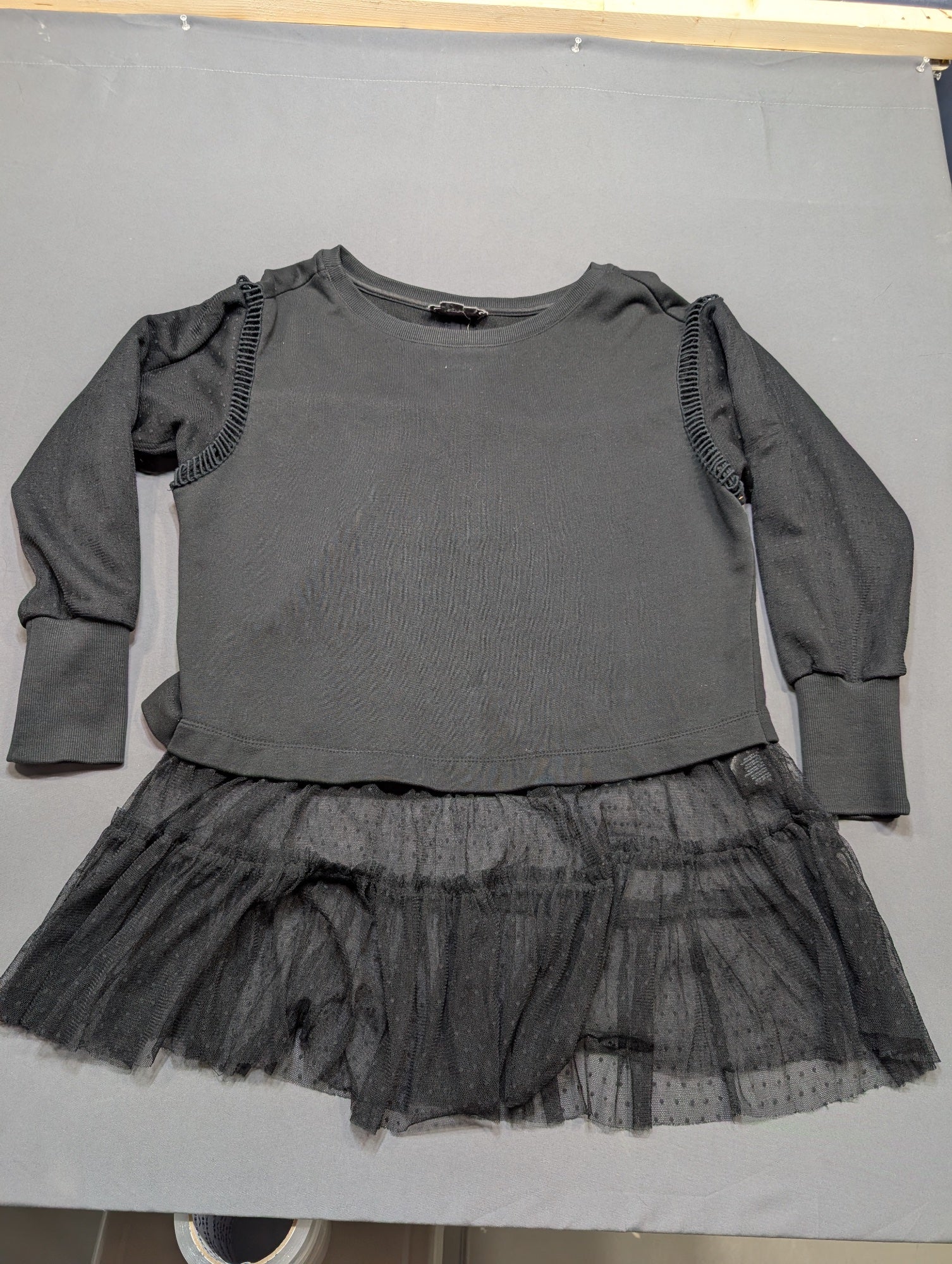 Anthropologie by Anthropologie Black Sweatshirt Tulle Hem Top Size S