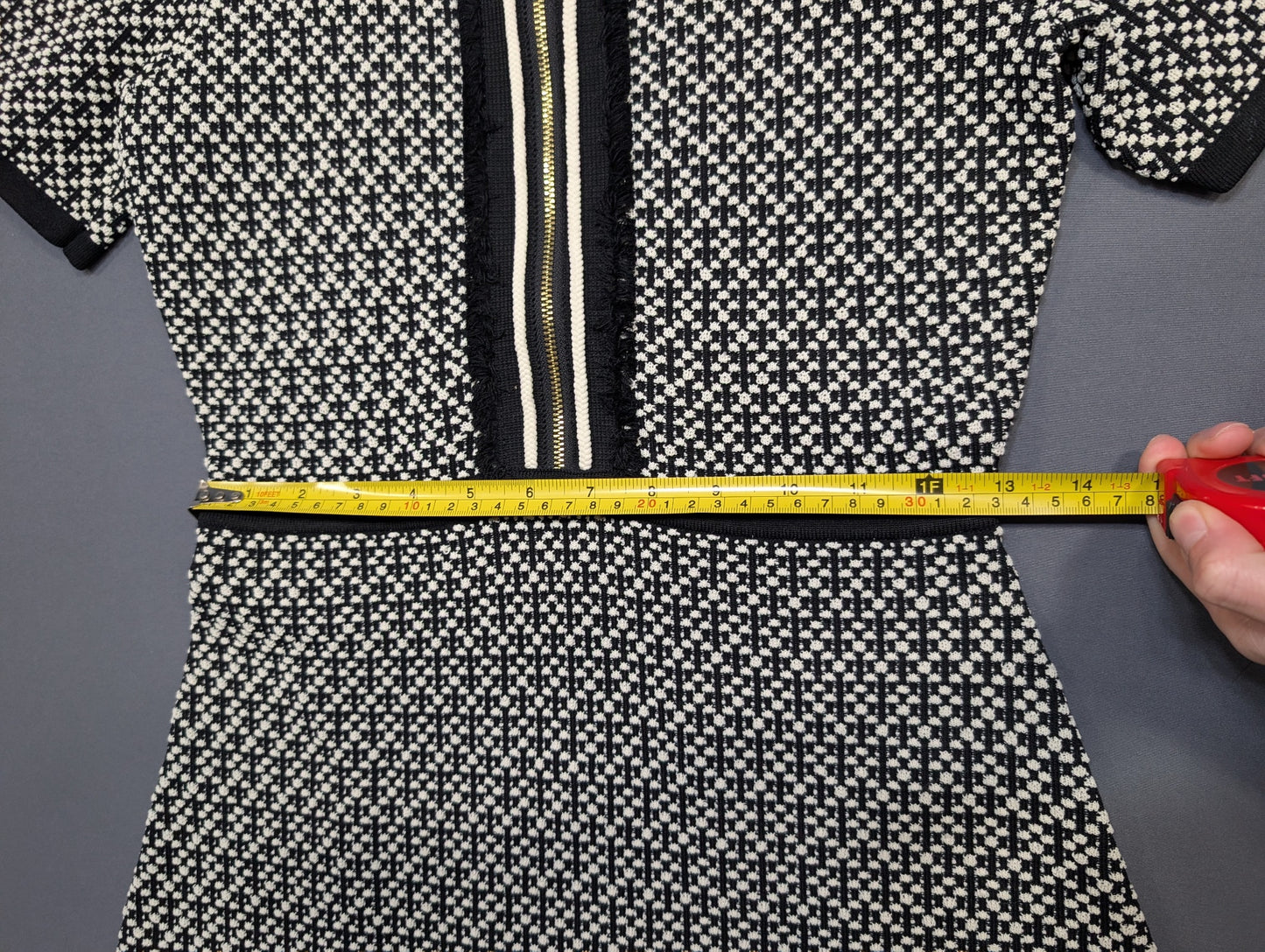 Sandro Paris Knit Zip-Front Dress Black White Tweed S