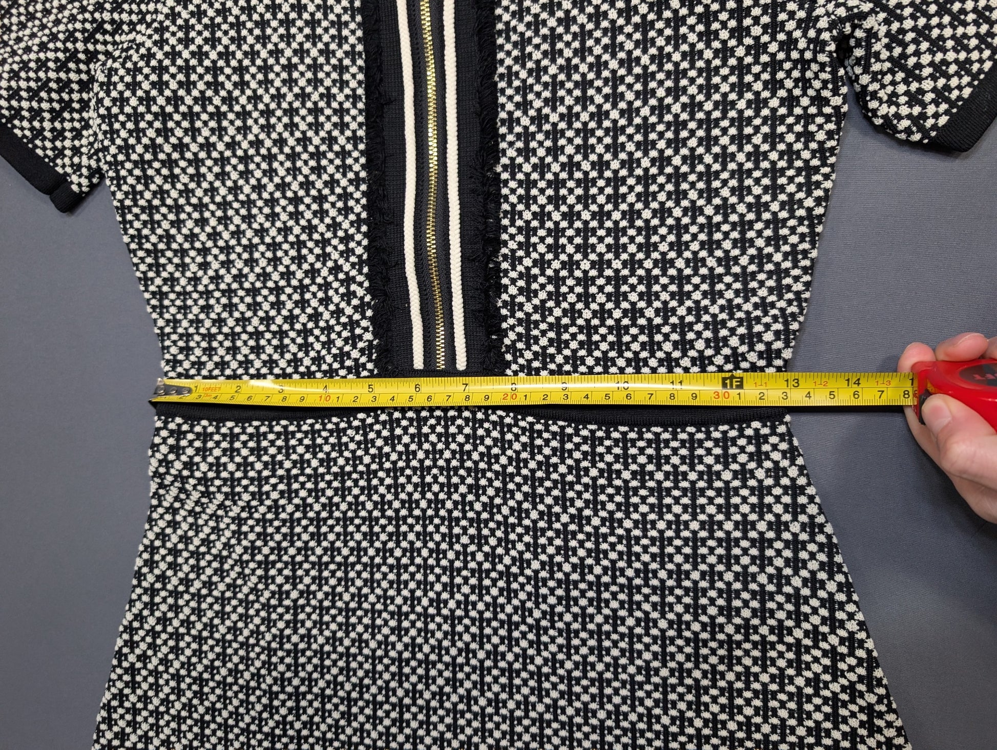 Sandro Paris Knit Zip-Front Dress Black White Tweed S